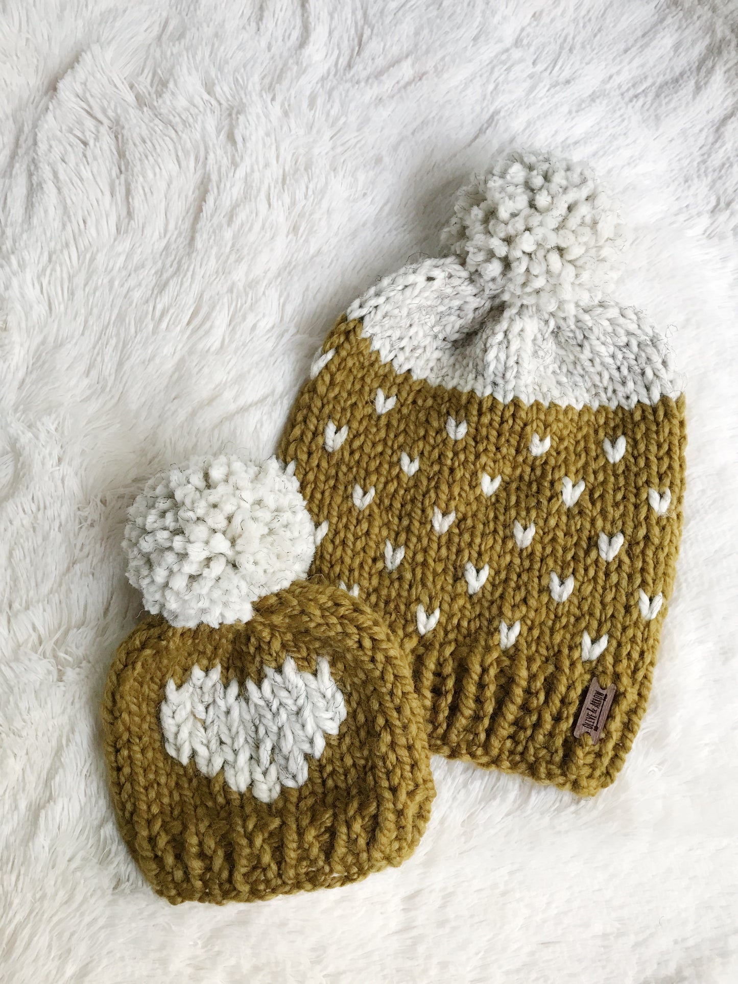 Big Heart Knit Baby Hat Beanie Handmade Yarn Pom Pom // Snapdragon