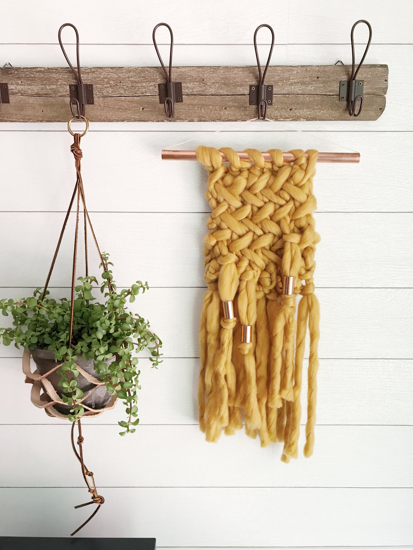 Mustard Wall Hanging Knit with Copper Detail // Regular Size