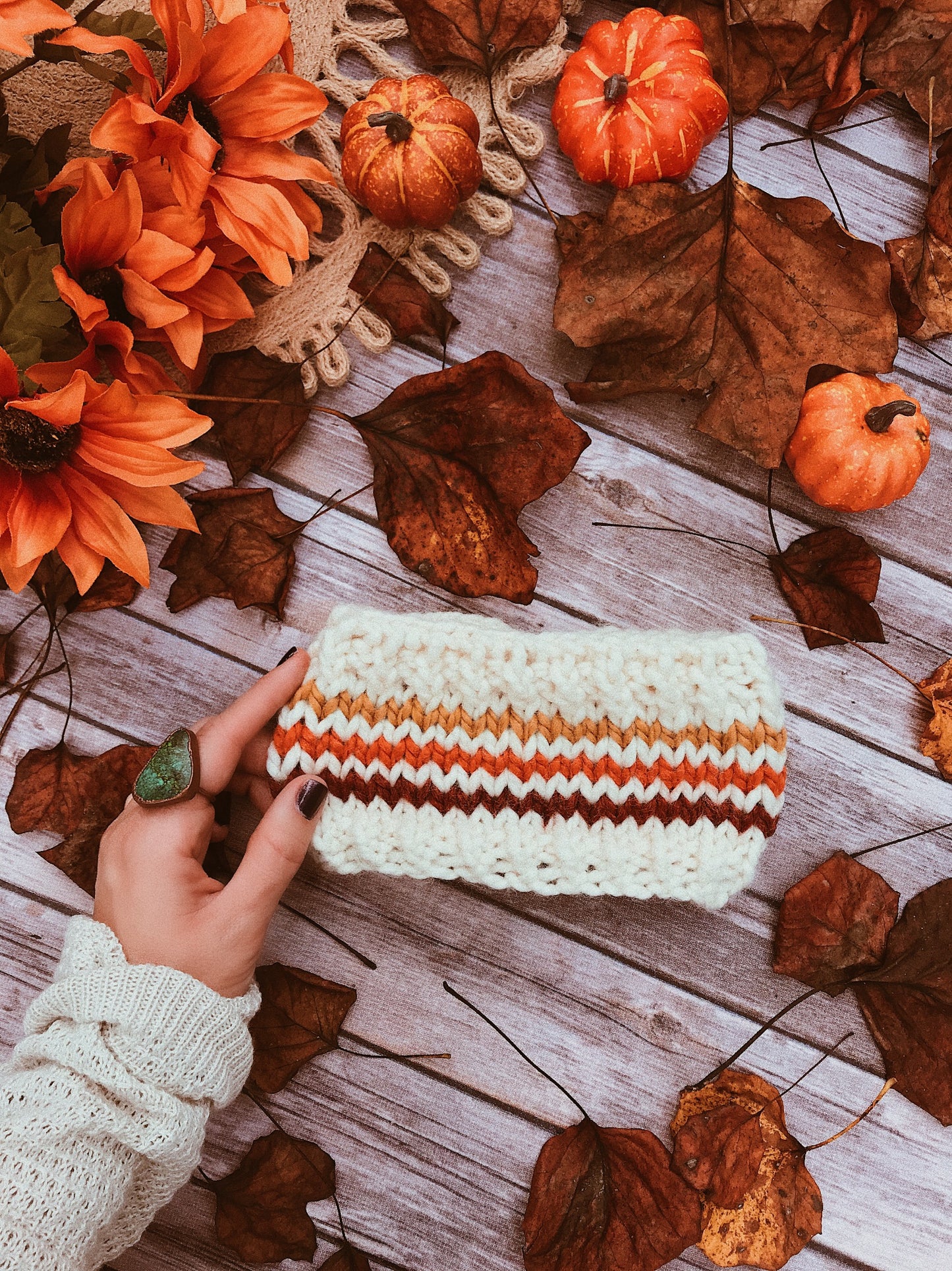 Knitted Adult Headband // Retro Rainbow Stripes (Oranges)