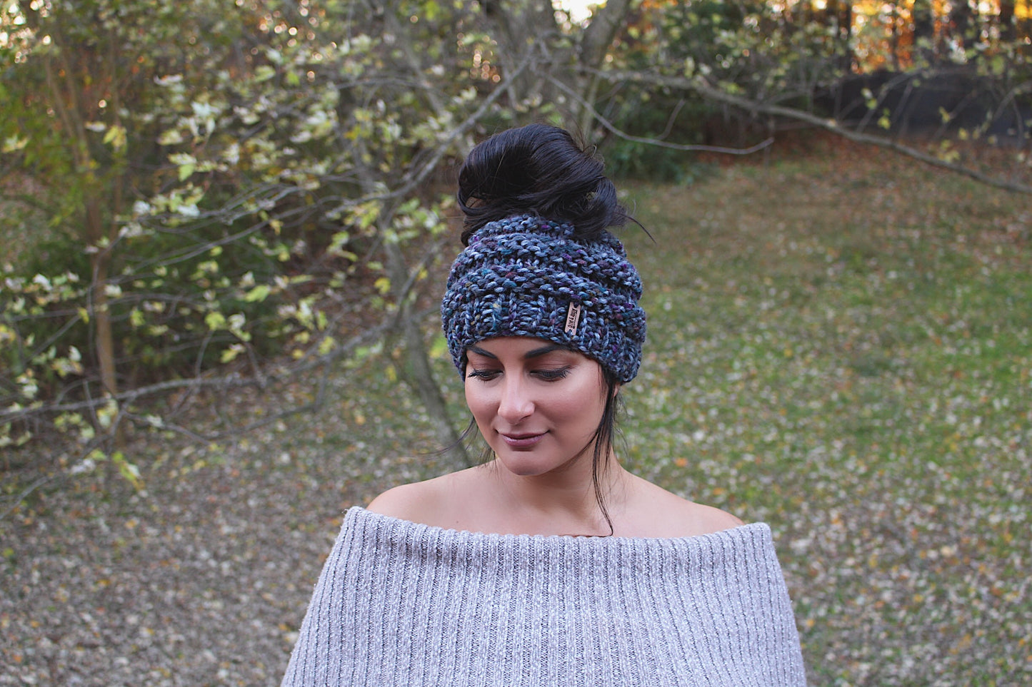 Messy Bun Hat Knitted Adult Hat