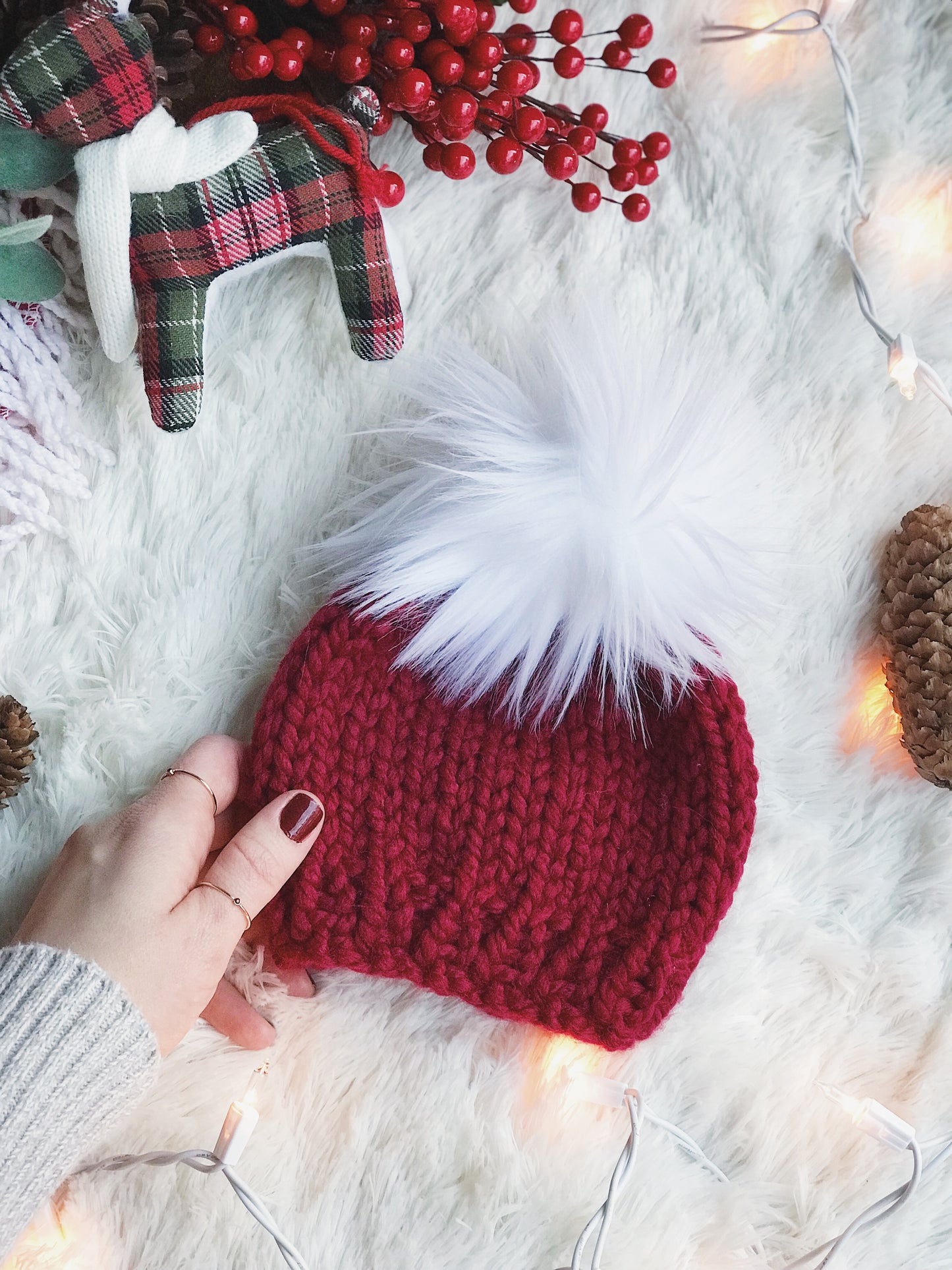 LIMITED EDITION Holiday Baby Beanie w/ Faux Fur Pom