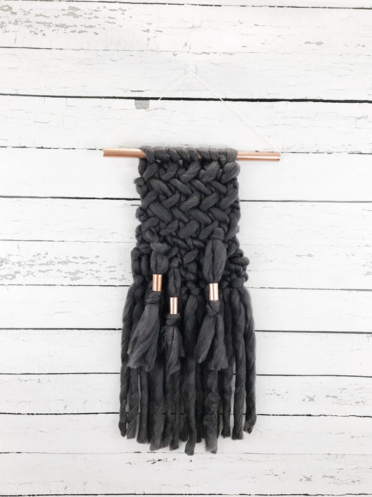 Charcoal Grey Knit Wall Hanging with Copper Detail