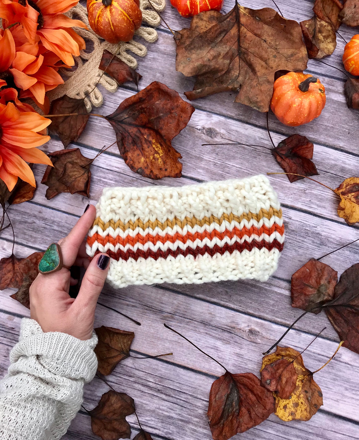 Knitted Adult Headband // Retro Rainbow Stripes (Oranges)