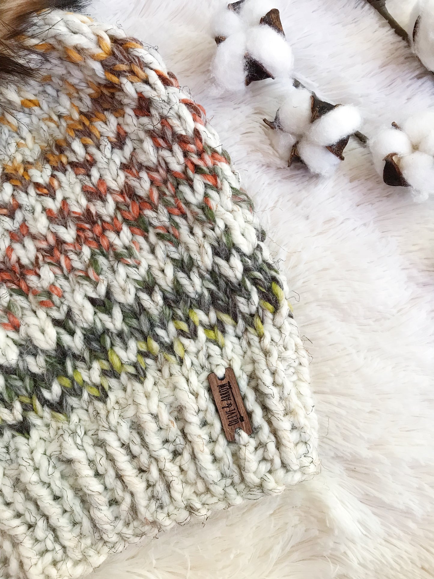 Adult Knitted Fair Isle Beanie with Faux Fur Pom Pom // The Hallowell