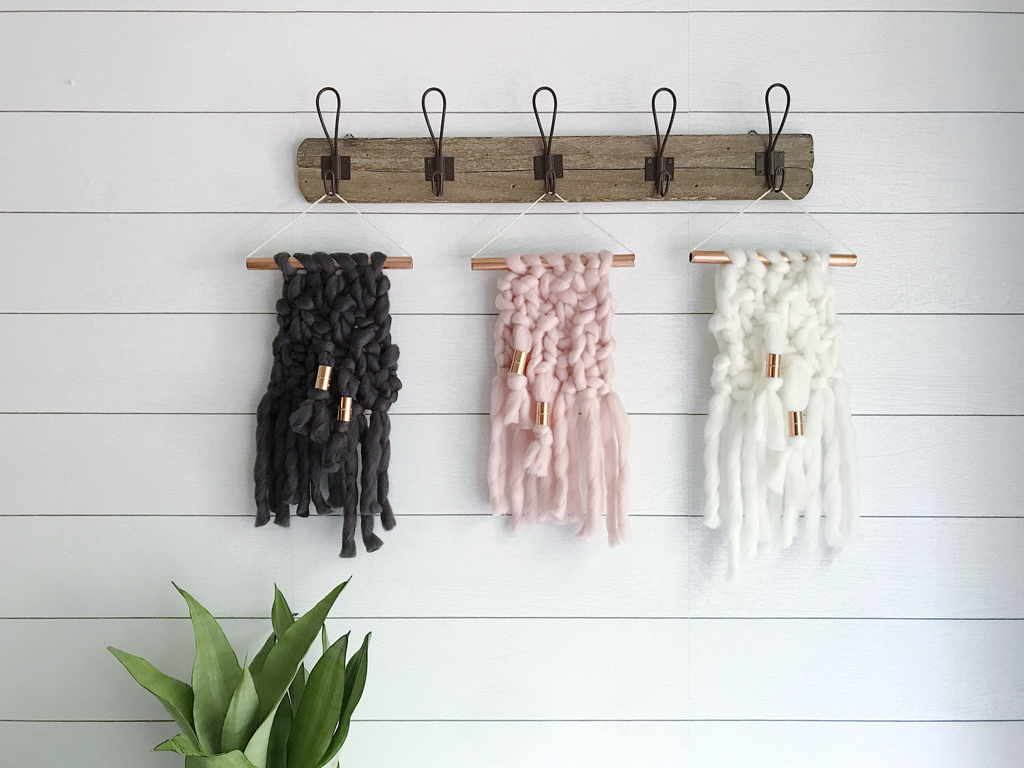 Mini Charcoal Grey Knit Wall Hanging with Copper Detail