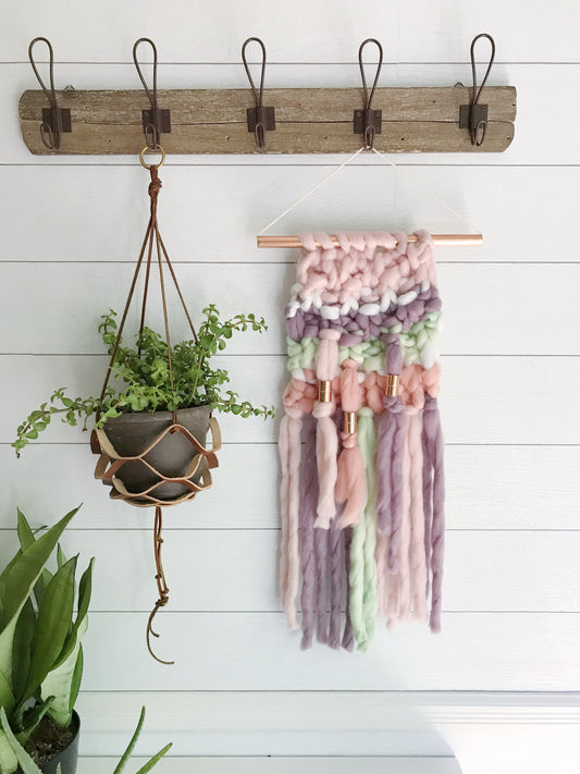 Pastel Unicorn Knit Wall Hanging with Copper Detail