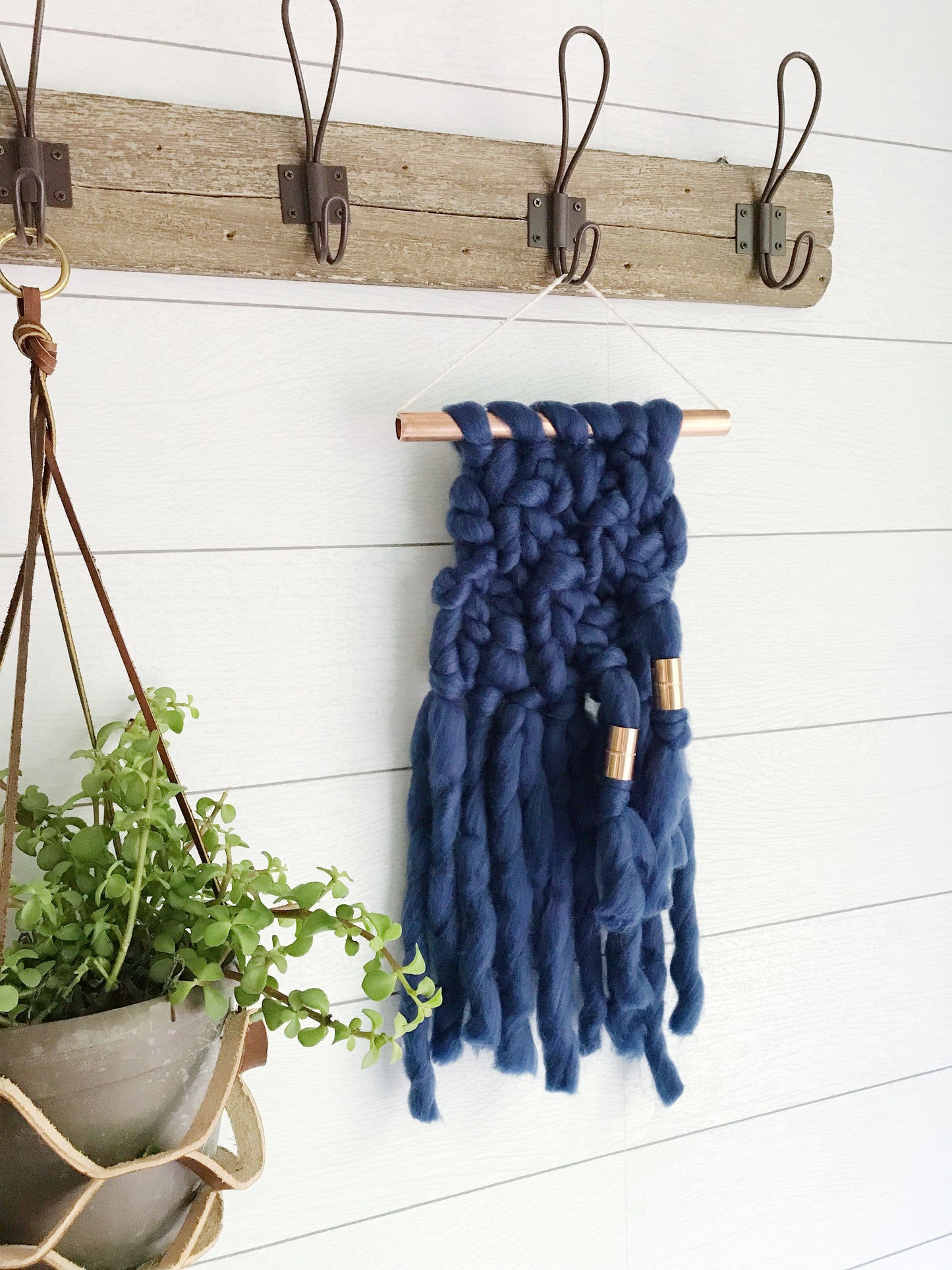 MINI Indigo Knit Wall Hanging with Copper Detail