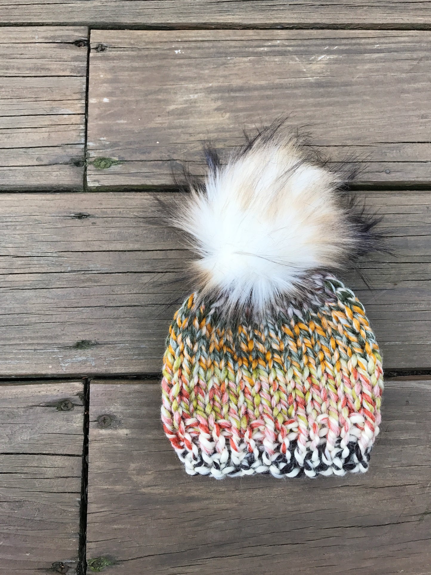 Knit Baby Hat Beanie Handmade Faux Fur Pom Pom // Coney Island