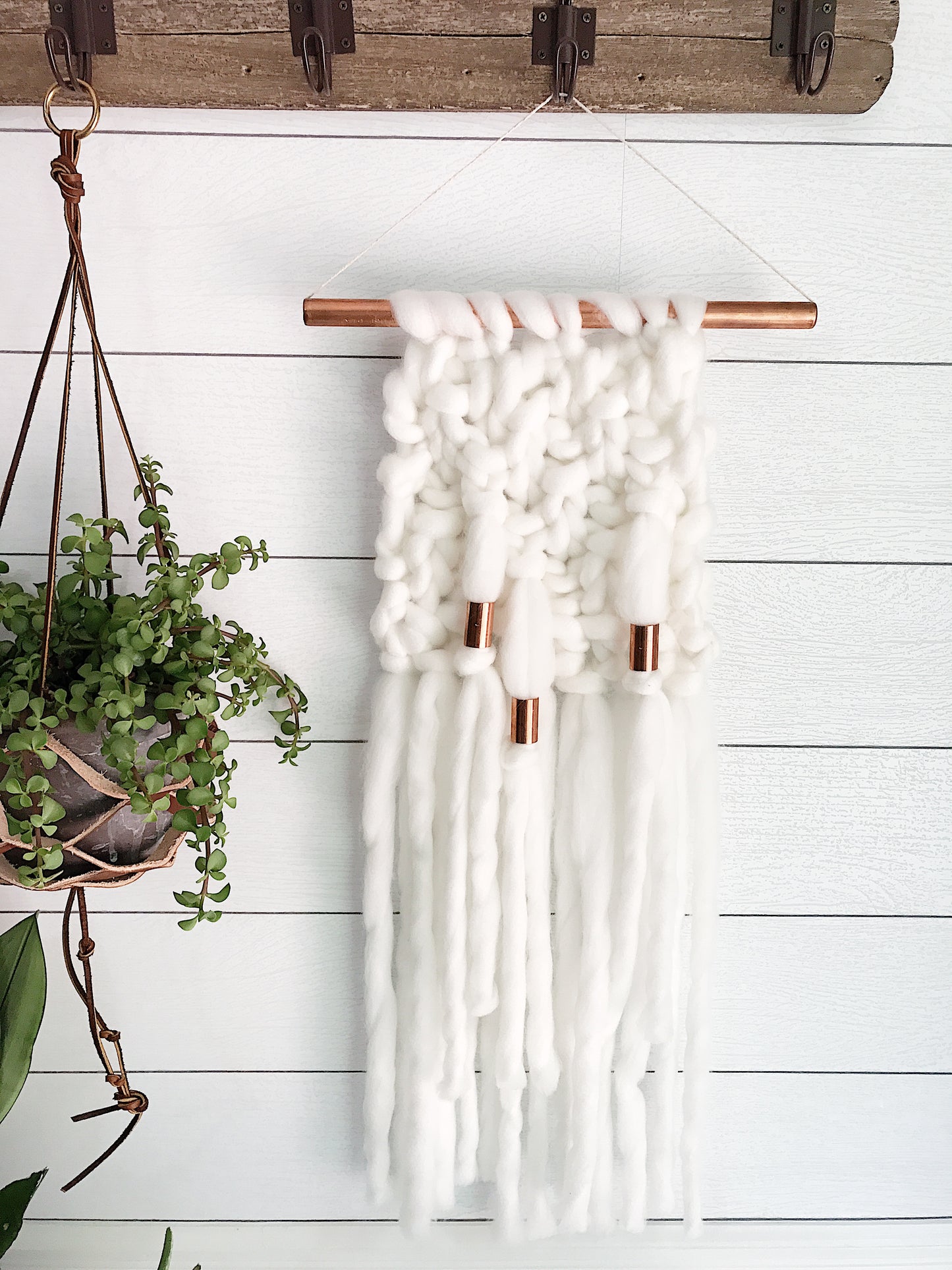 Ivory Knit Wall Hanging with Copper Detail // Regular Size