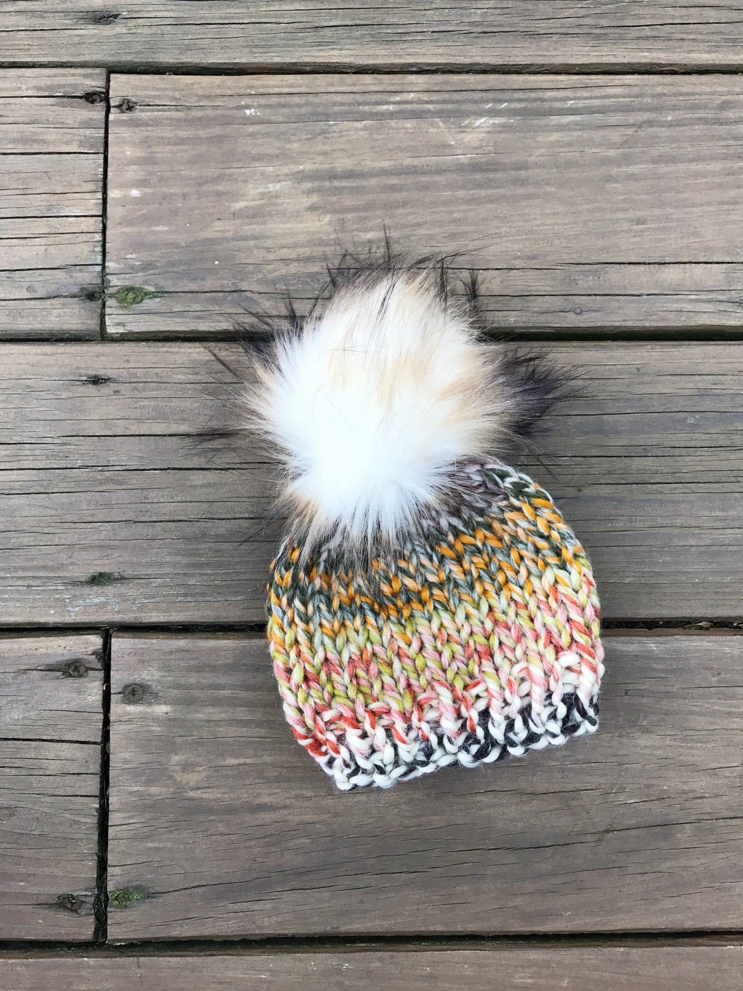 Knit Baby Hat Beanie Handmade Faux Fur Pom Pom // Coney Island