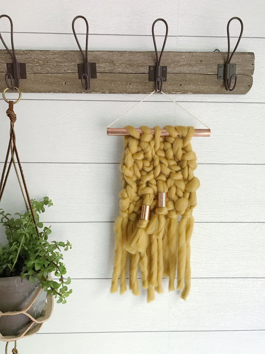 MINI Mustard Knit Wall Hanging with Copper Detail