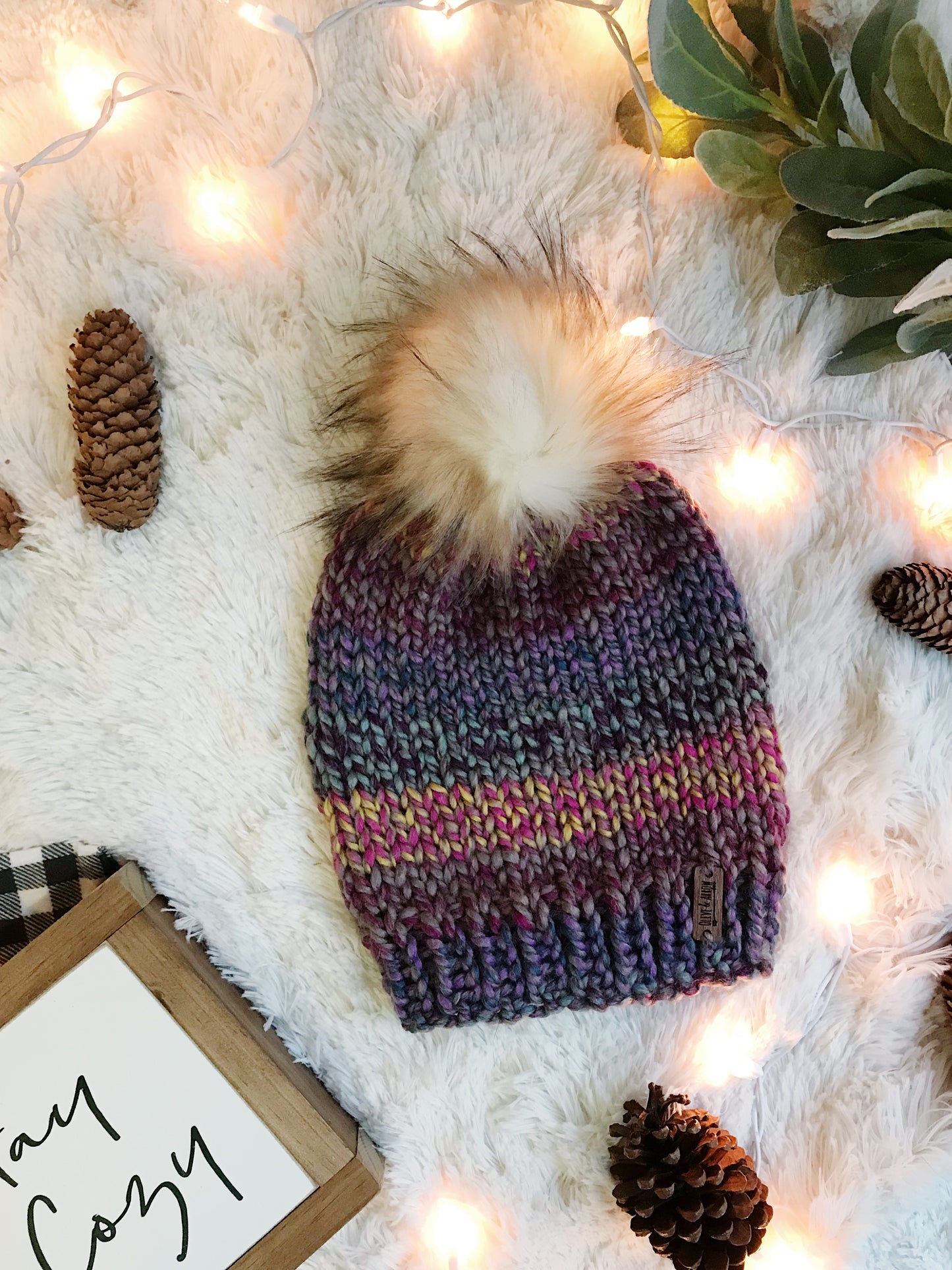 Adult Knitted Beanie with Faux Fur Pom Pom // The Kennebec