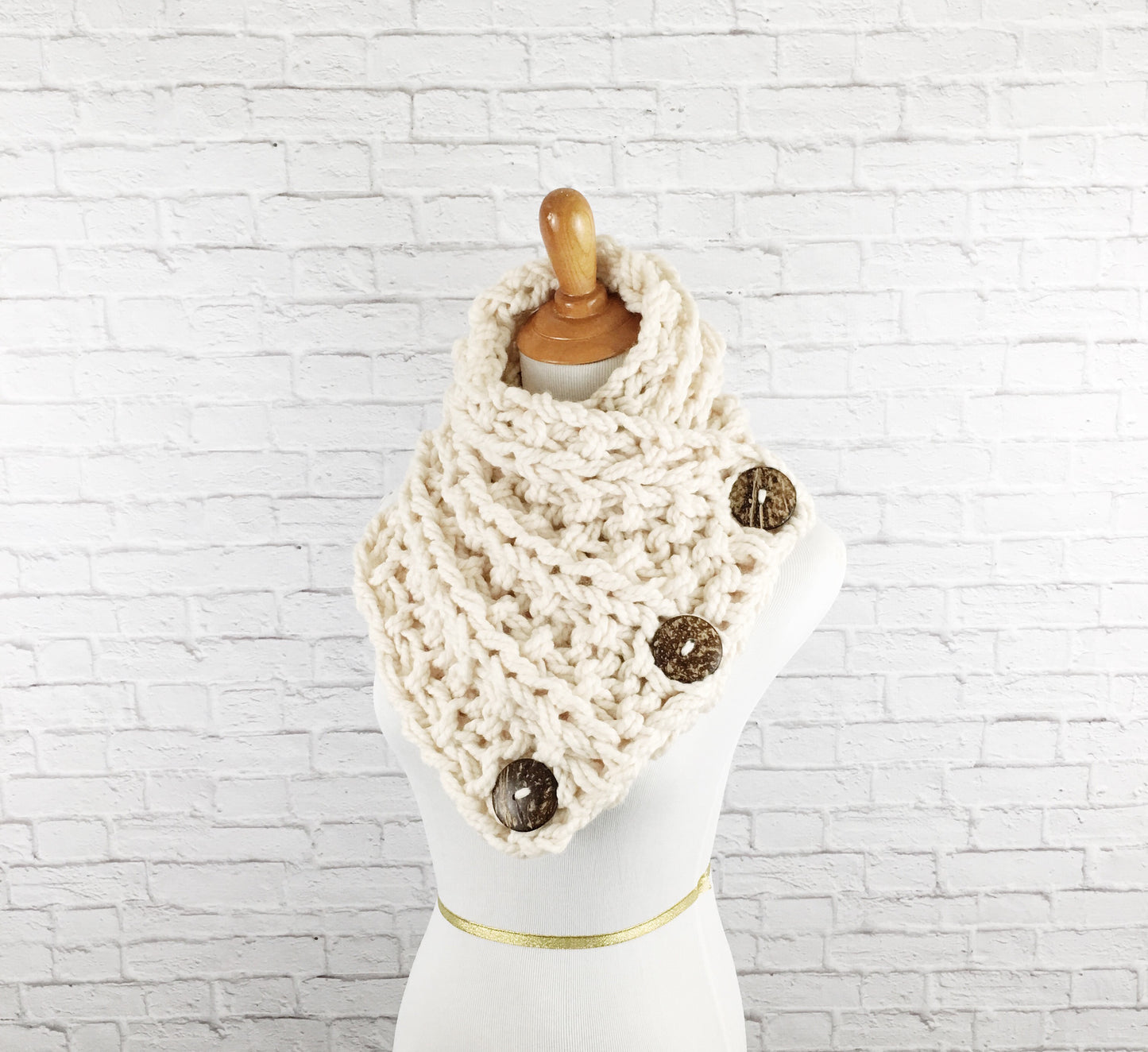 Knit Button Scarf Chunky Knitted Wrap Warmer Snood - The Kenduskeag