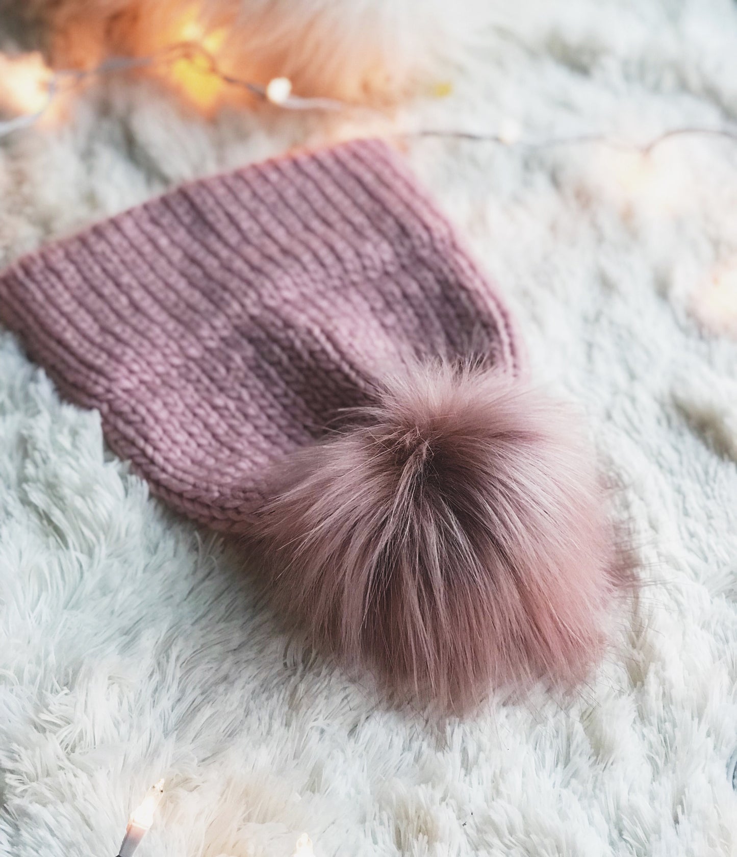 Rosé Mommy and Me Hats Double Brim Beanies with Pink Moscato Faux Fur Pom Pom