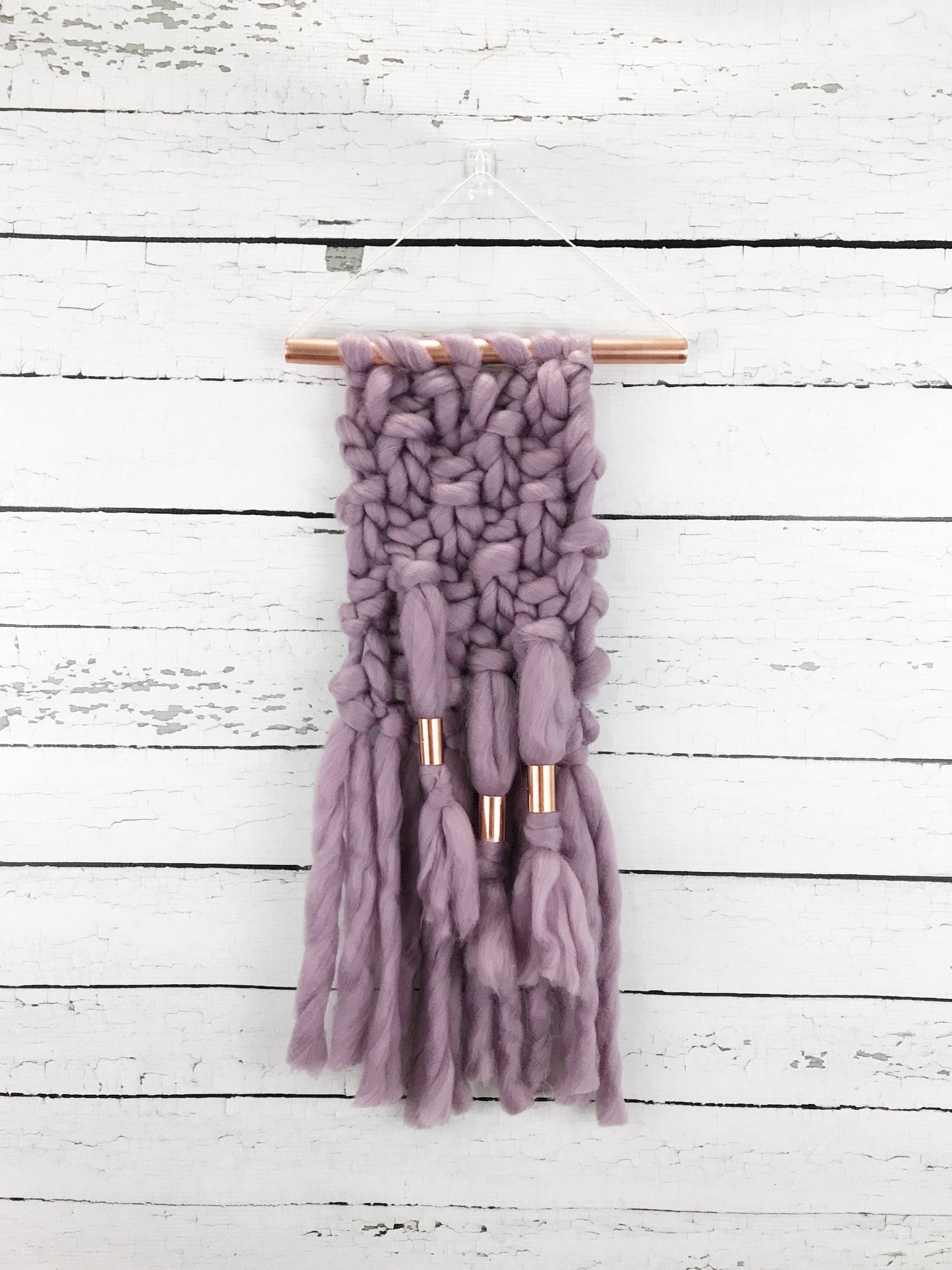 Mauve Purple Knit Wall Hanging with Copper Detail
