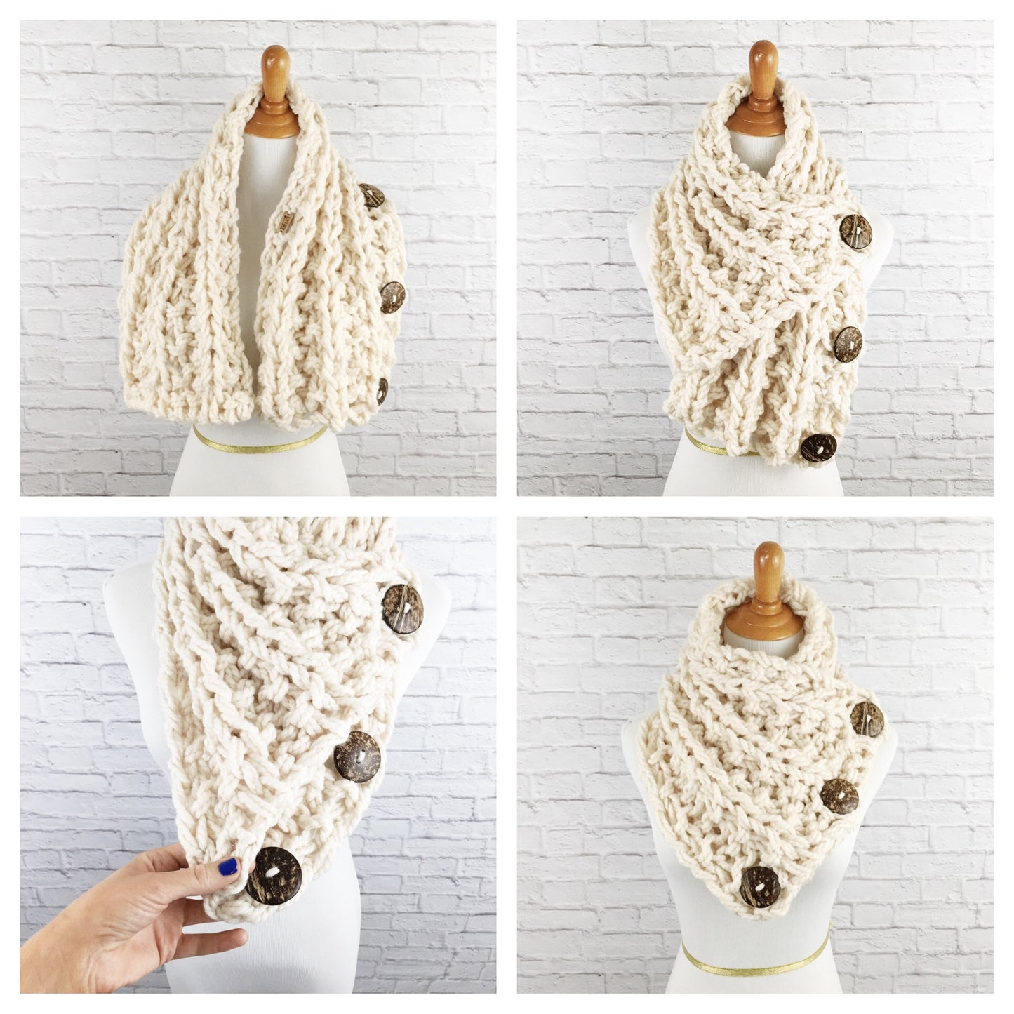 Knit Button Scarf Chunky Knitted Wrap Warmer Snood - The Kenduskeag