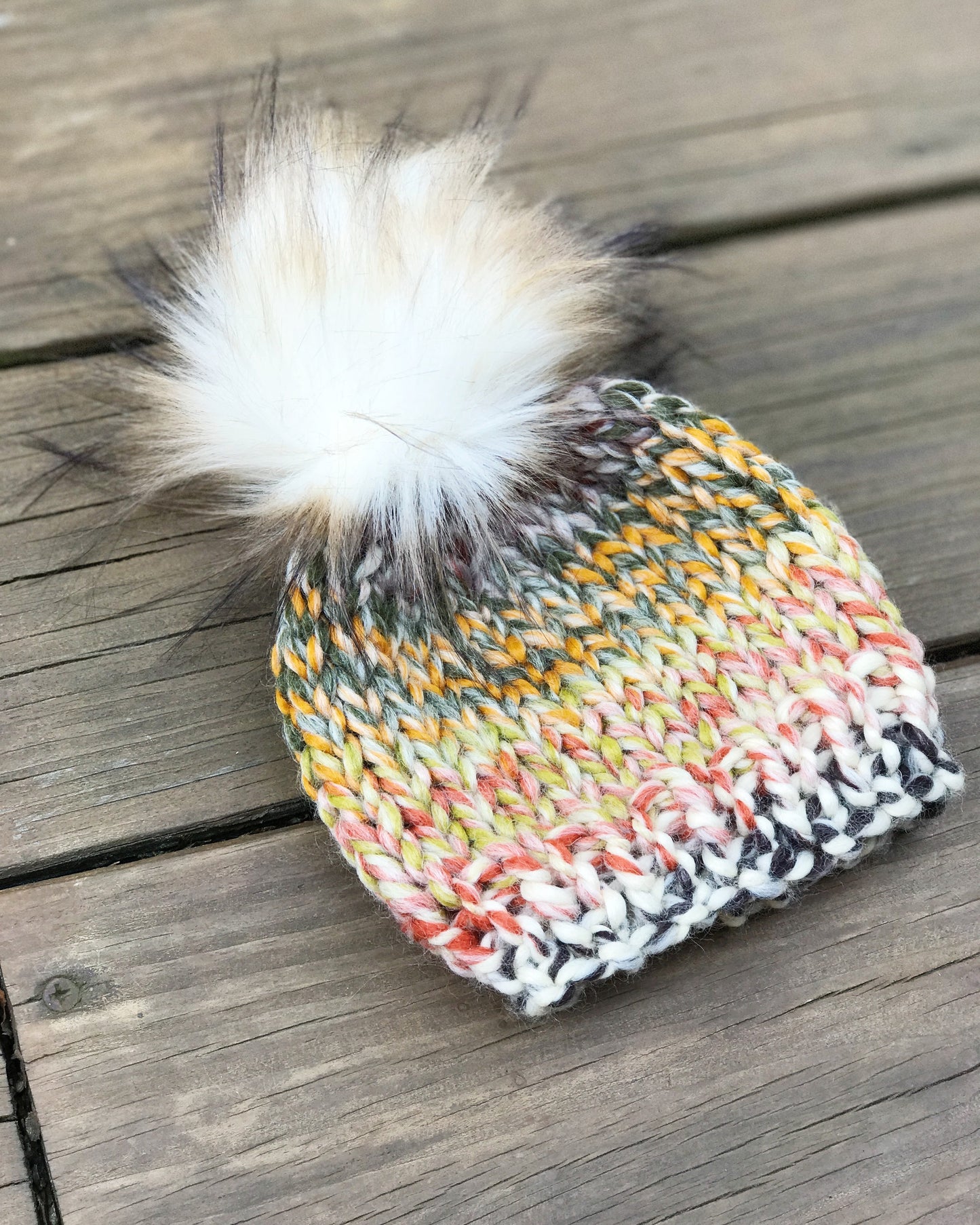 Knit Baby Hat Beanie Handmade Faux Fur Pom Pom // Coney Island