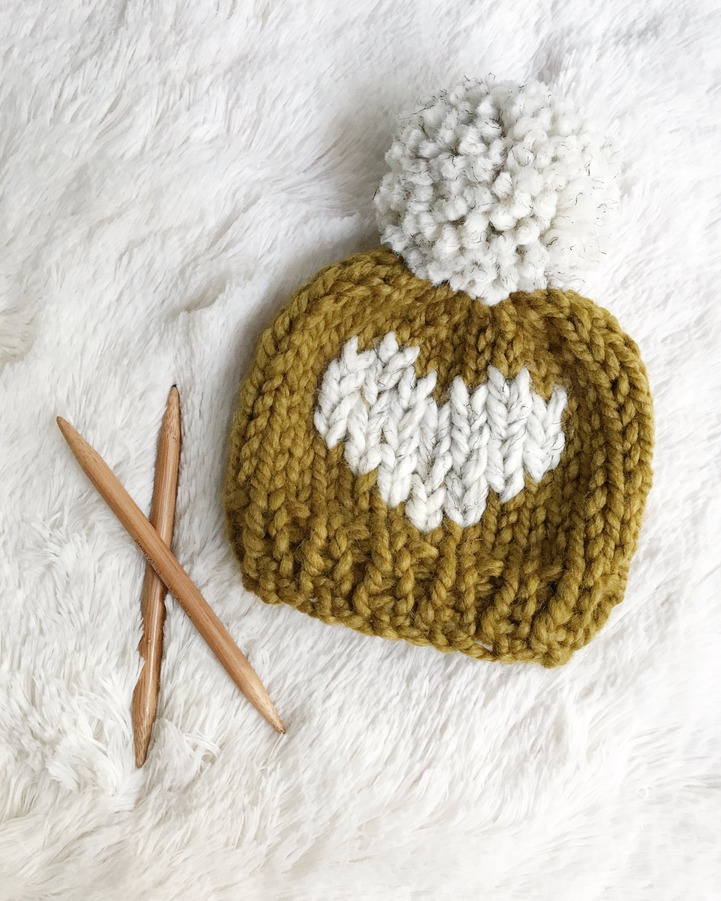 Big Heart Knit Baby Hat Beanie Handmade Yarn Pom Pom // Snapdragon