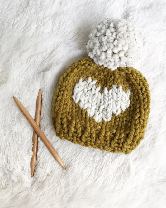 Big Heart Knit Baby Hat Beanie Handmade Yarn Pom Pom // Snapdragon