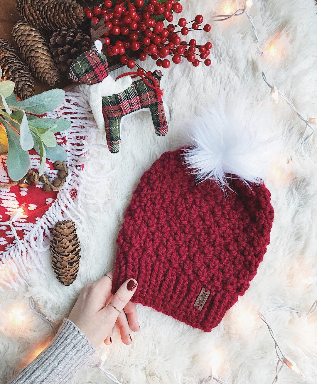 LIMITED EDITION Holiday Mommy and Me SET Beanie w/ Faux Fur Pom