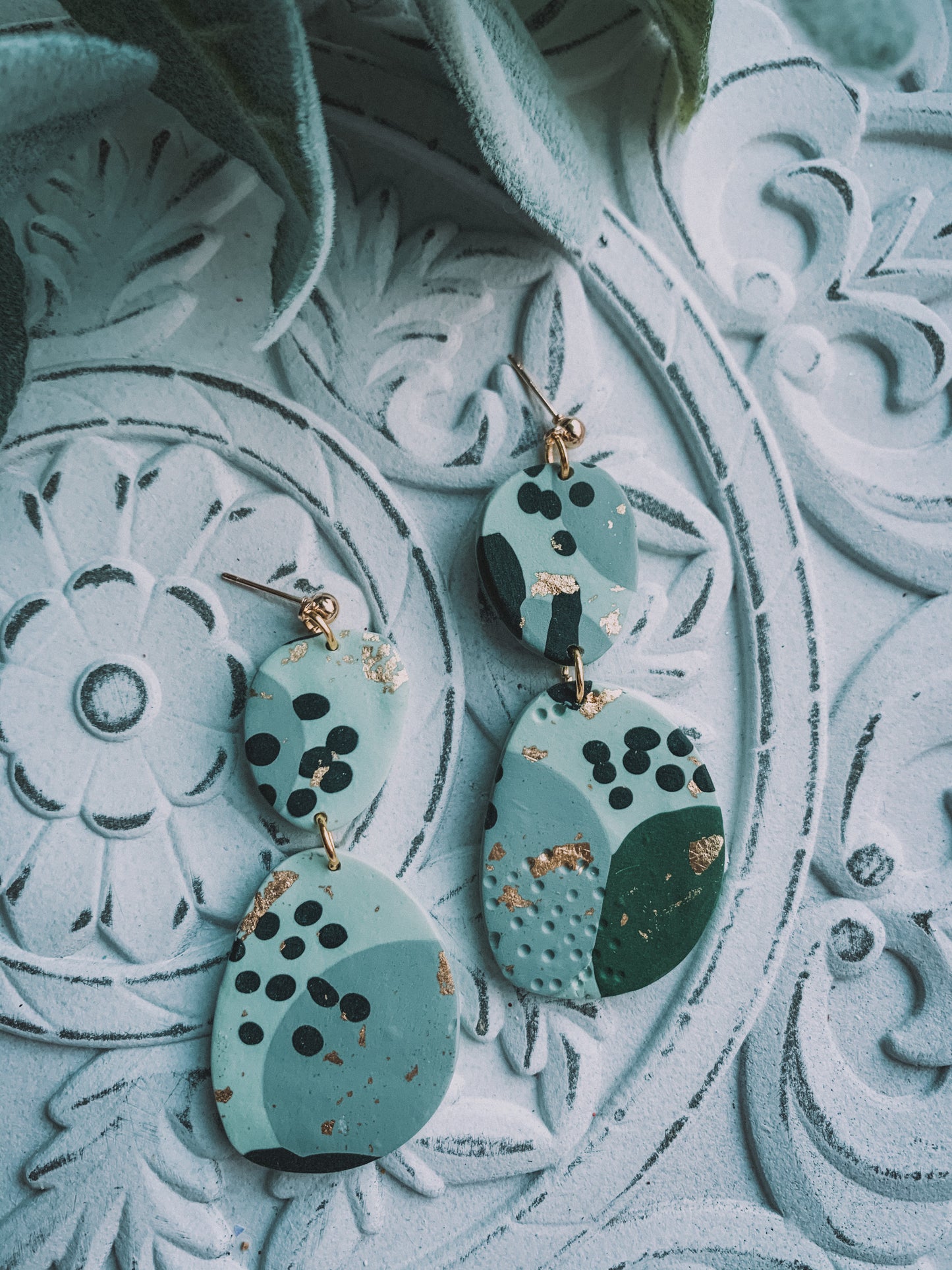 Abstract Shimmer Greens Dangle Earrings