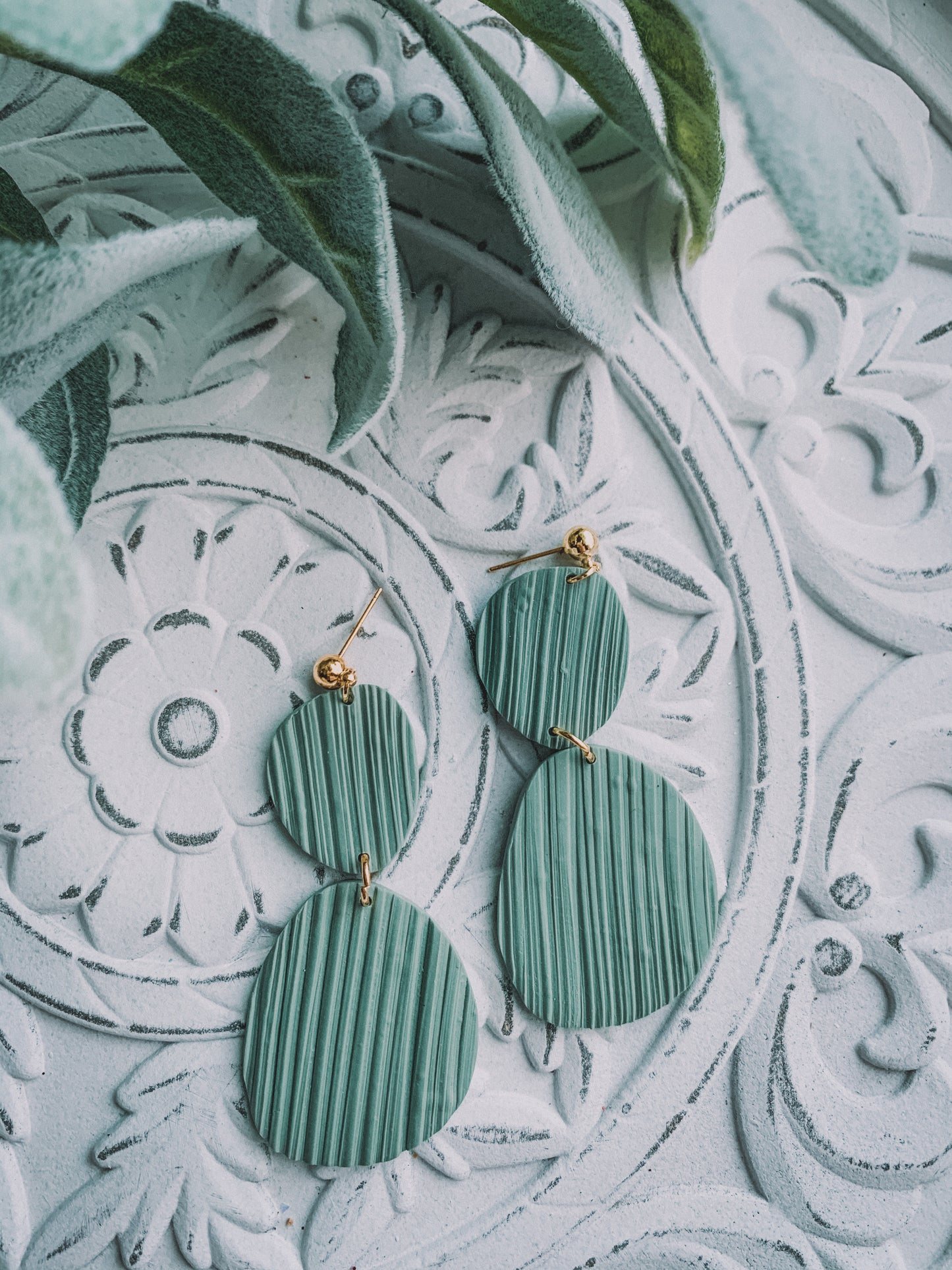 Textured Dangle Earrings // Sage