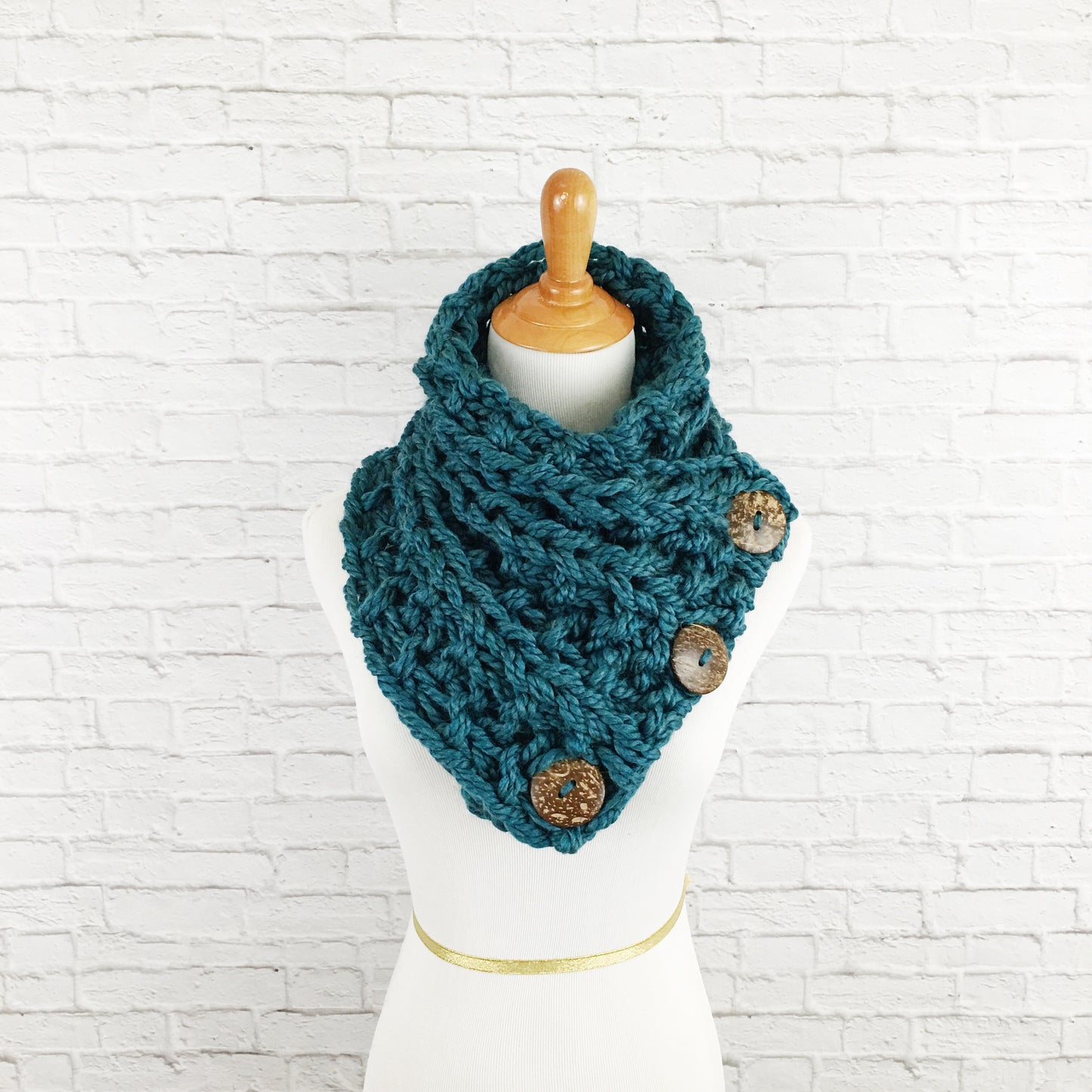 Knit Button Scarf Chunky Knitted Wrap Warmer Snood - The Kenduskeag