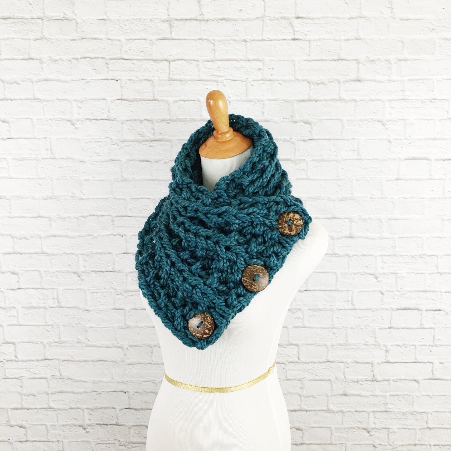 Knit Button Scarf Chunky Knitted Wrap Warmer Snood - The Kenduskeag