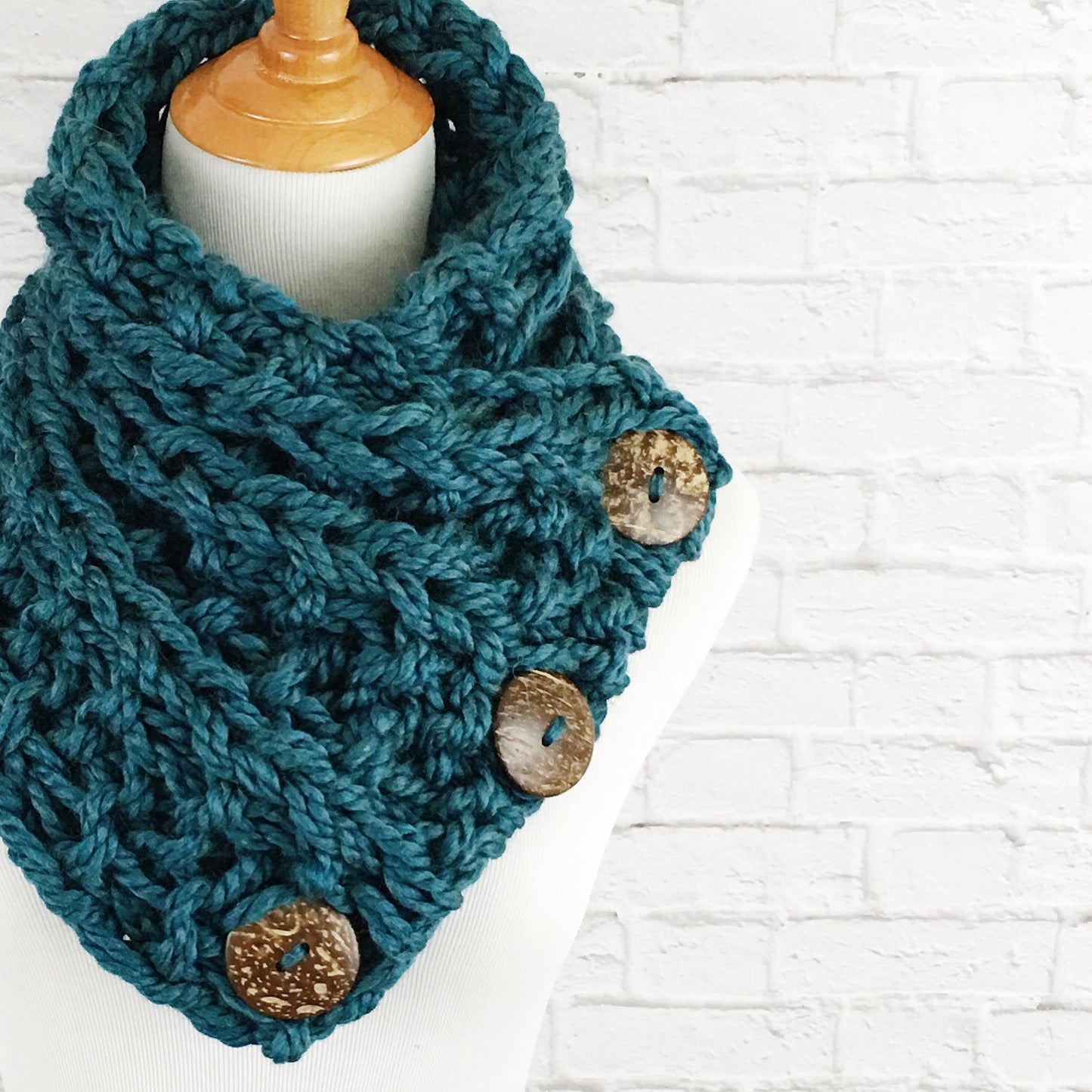 Knit Button Scarf Chunky Knitted Wrap Warmer Snood - The Kenduskeag