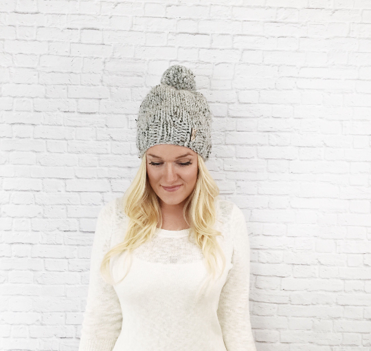 Knitted Adult Pom Pom Hat Slouchy Beanie with YARN Pom