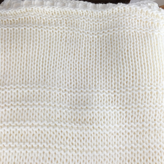 Handmade Knitted Blanket Afghan Throw Ivory White