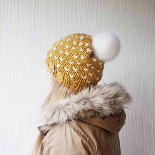 Fair Isle Adult Knit Pom Pom Hat Slouchy Beanie Faux Fur