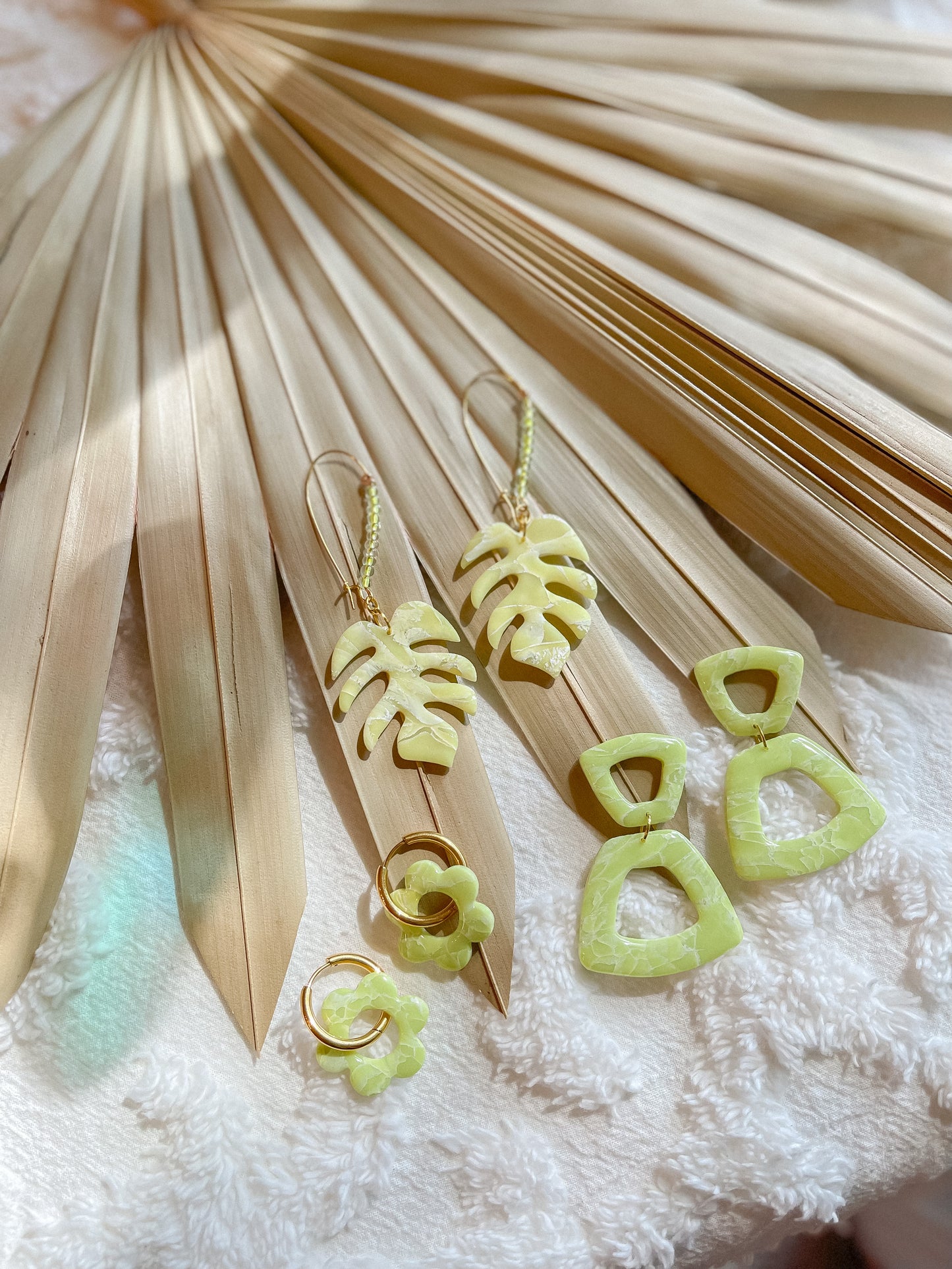 Key Lime Marble Palm Leaf Beaded Drops // Summer Collection 2022