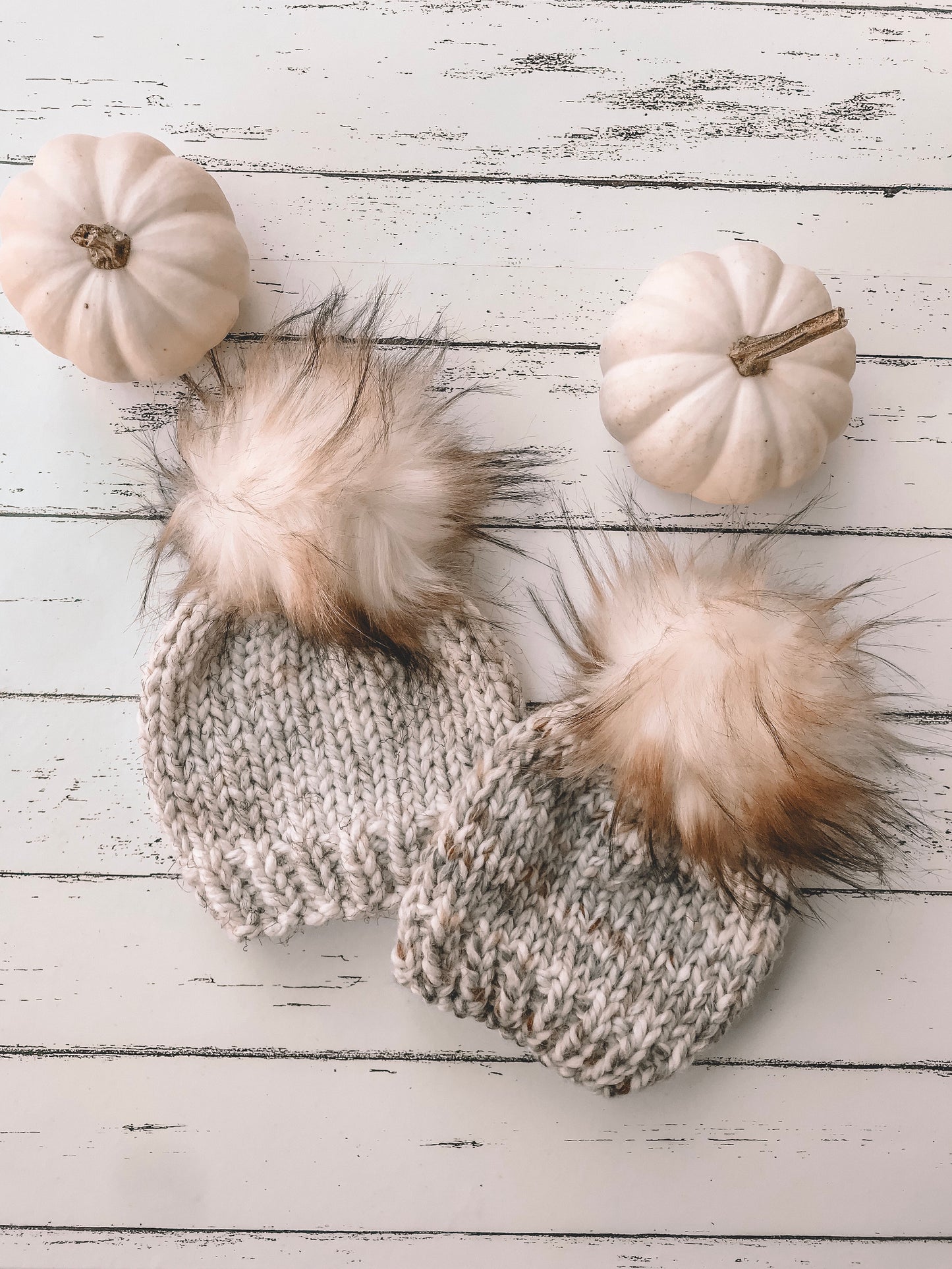 Baby Knitted Beanie with Faux Fur Pom Pom // Fossil
