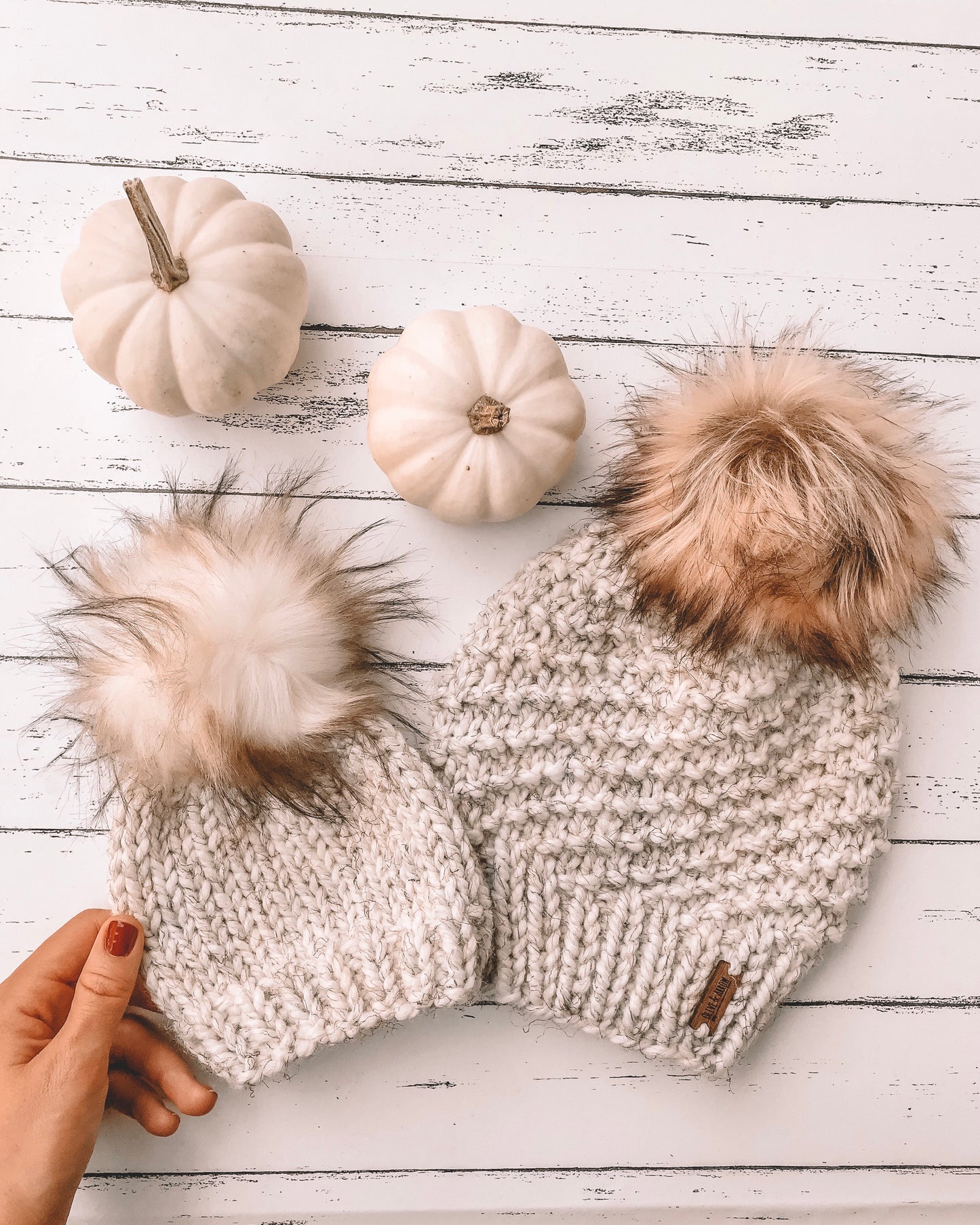 Baby Knitted Beanie with Faux Fur Pom Pom // Wheat