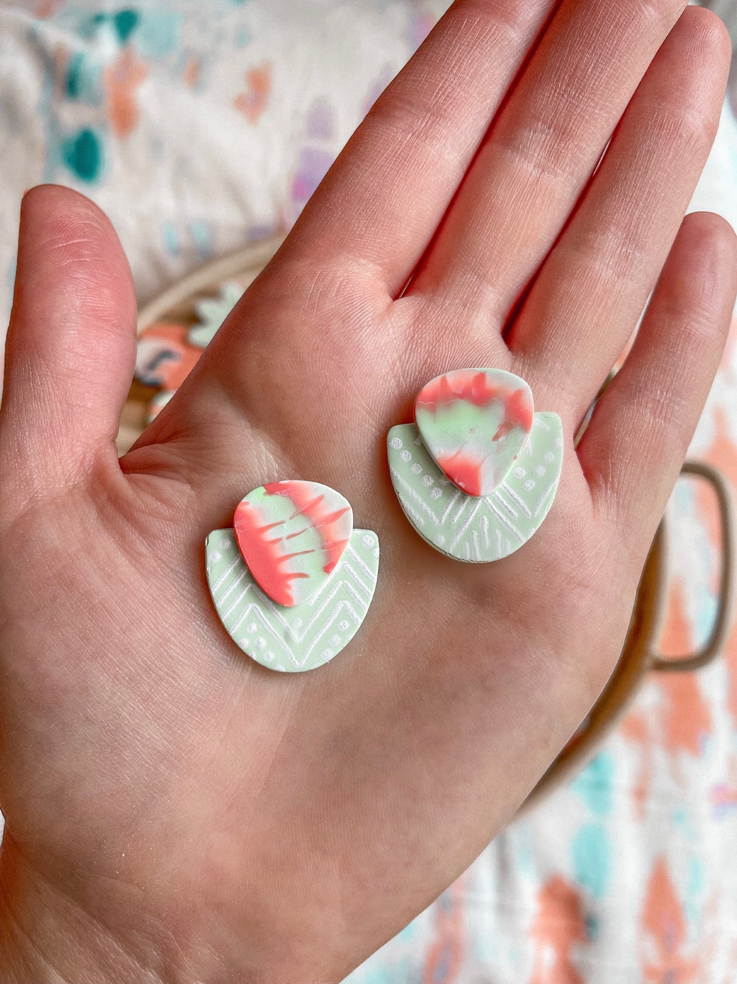 Tie Dye + Seafoam Print Statement Studs // Summer Collection