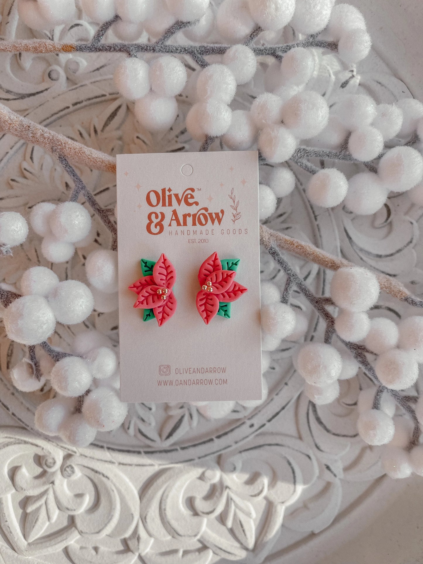 EXTRAS SALE! Pink Poinsettia Studs // Holiday 22