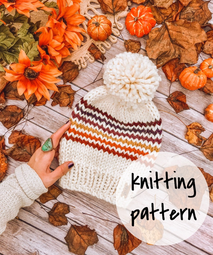 Easy Knitting Pattern Adult Knit Hat Beanie Striped // Retro Rainbow Stripes