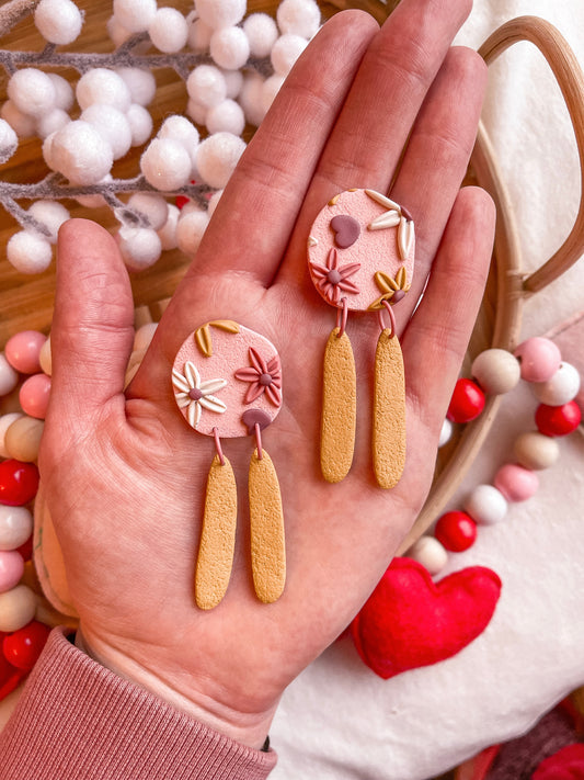 Floral Mustard Textured Dangles // Valentines 2022 Collection
