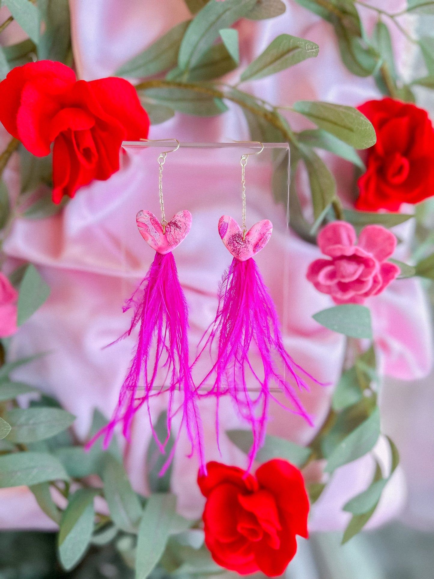 Pink Dreamcloud Heart Feather Dangles // Vday 2023