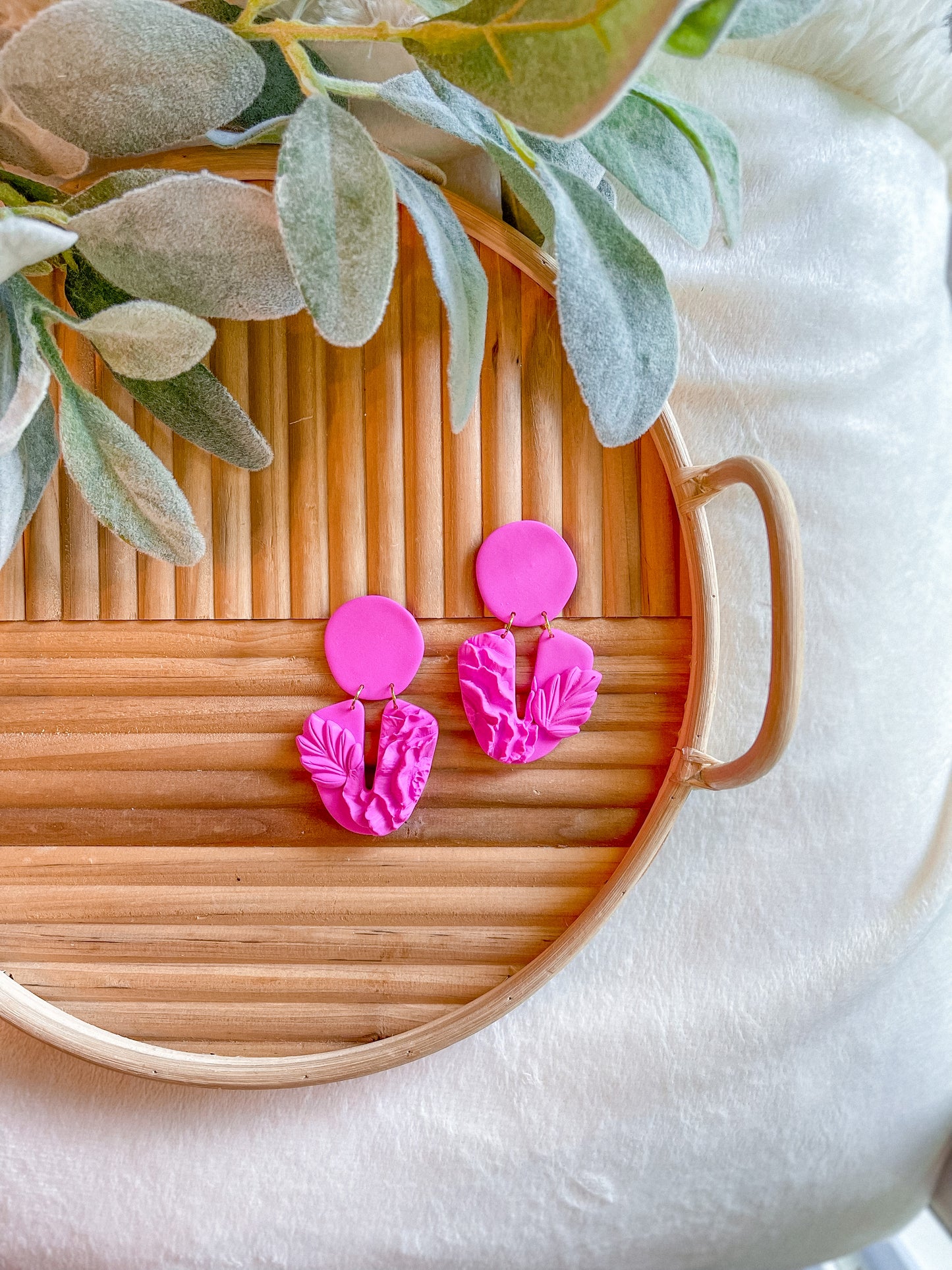 Monochrome Pink Raised Floral Arch Dangles // Jackson Collection