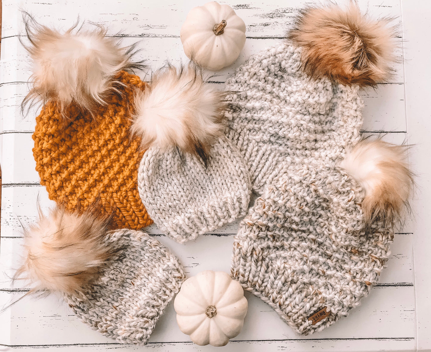 Baby Knitted Beanie with Faux Fur Pom Pom // Wheat