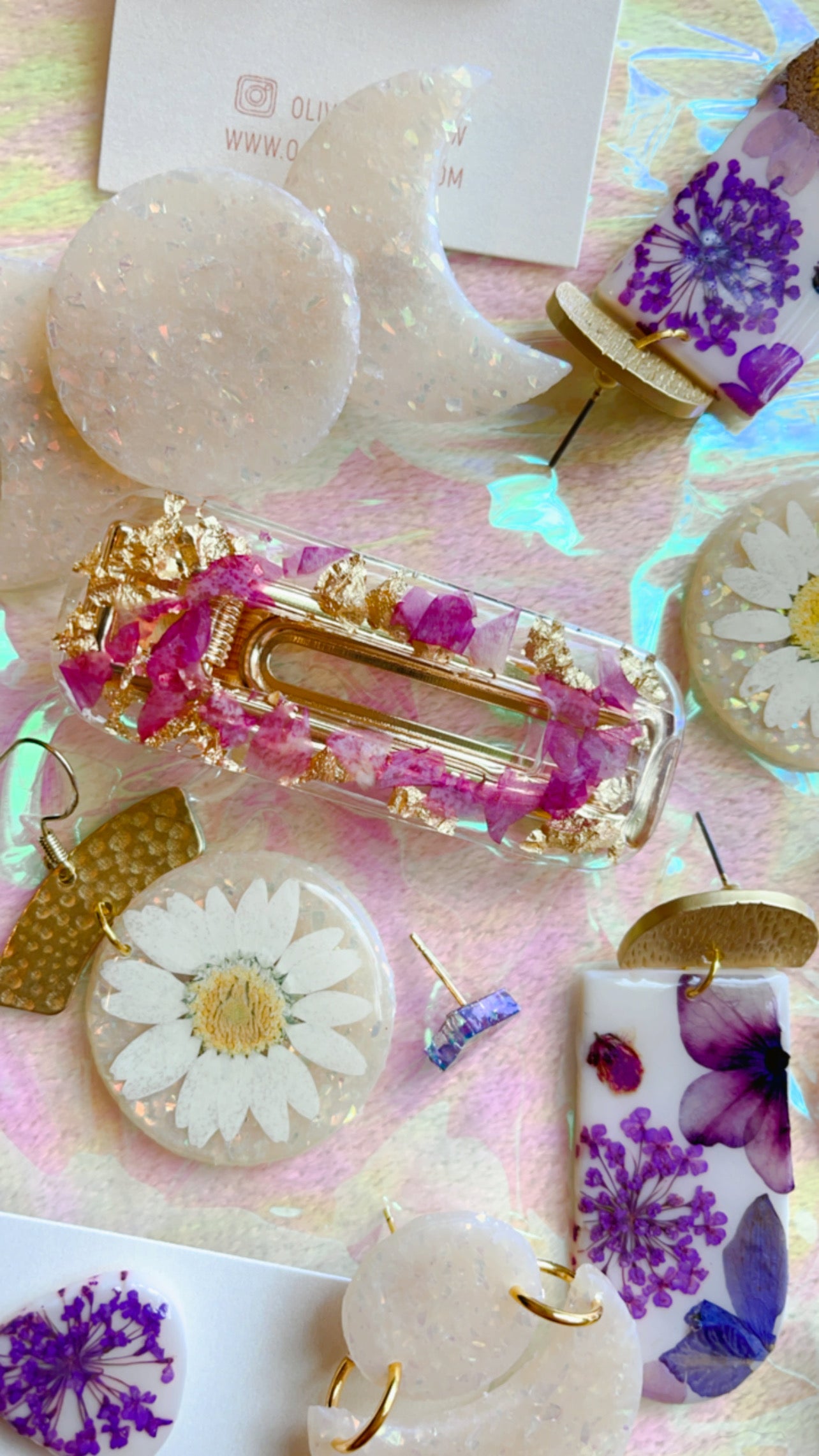 Pressed Flower + Gold Flecks Hair Clips Pack // Spring Collection