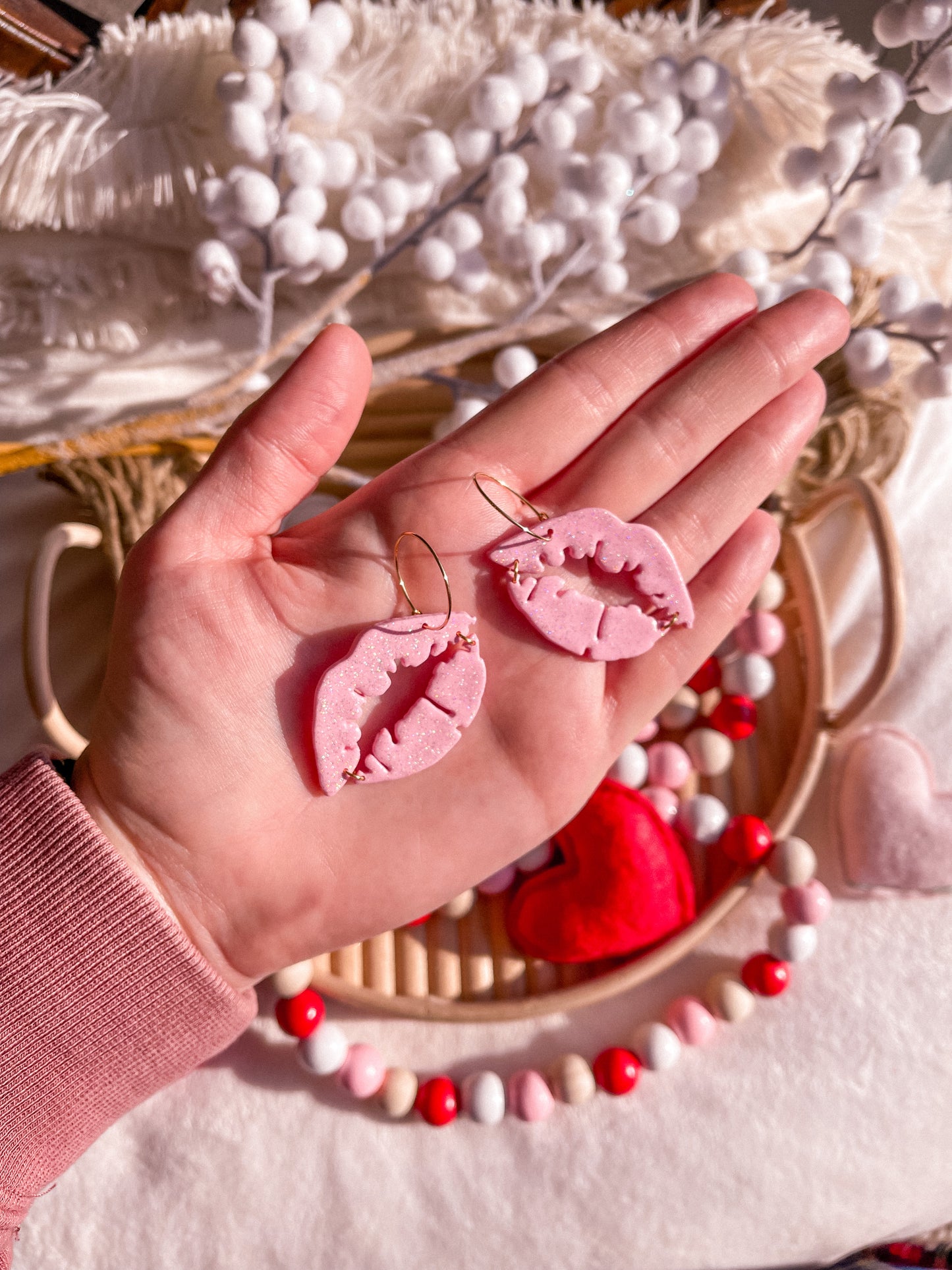 Smooch Pink Glitter Hoops // Valentines 2022 Collection