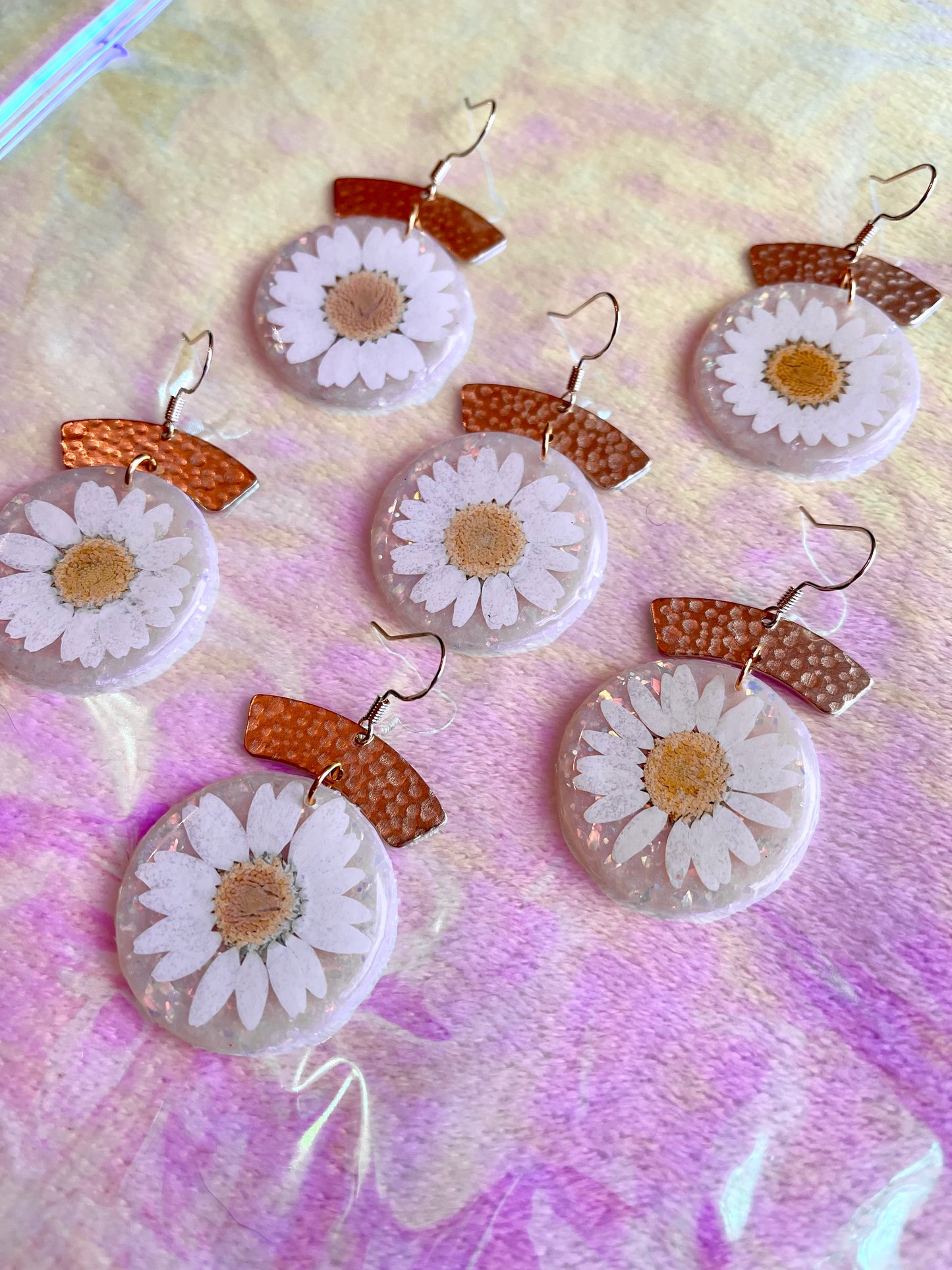 Holo Pressed Daisy Dangles // Spring Collection