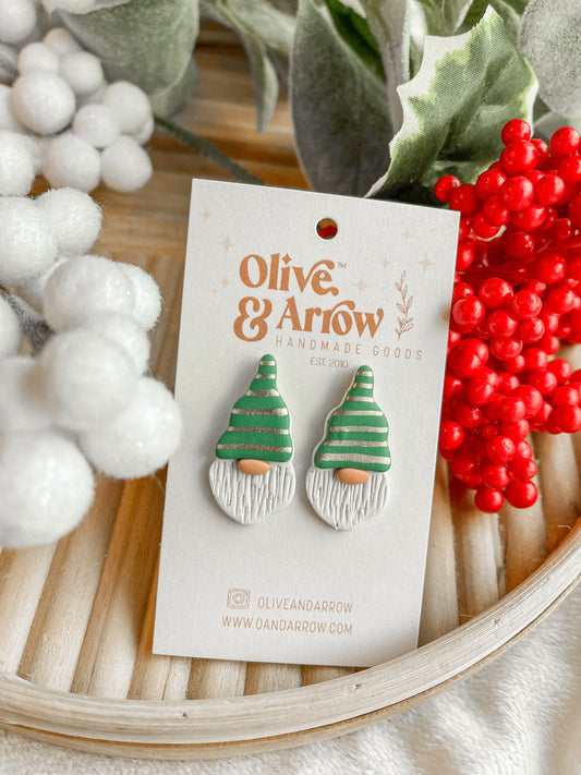 Gnomie Homie Green Stripe Studs // Holiday Collection
