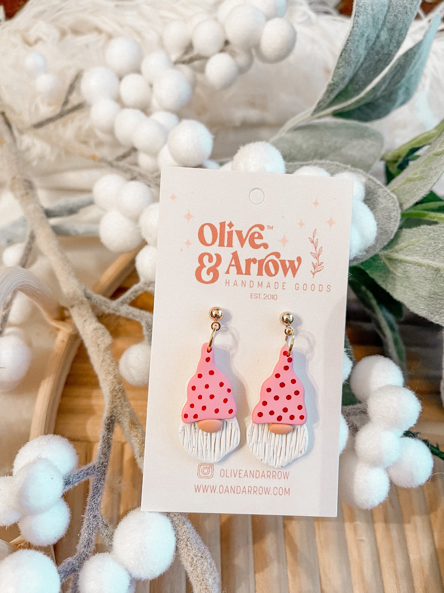 Pink Polka Dots Gnomie Homie Dangles // Holiday Collection