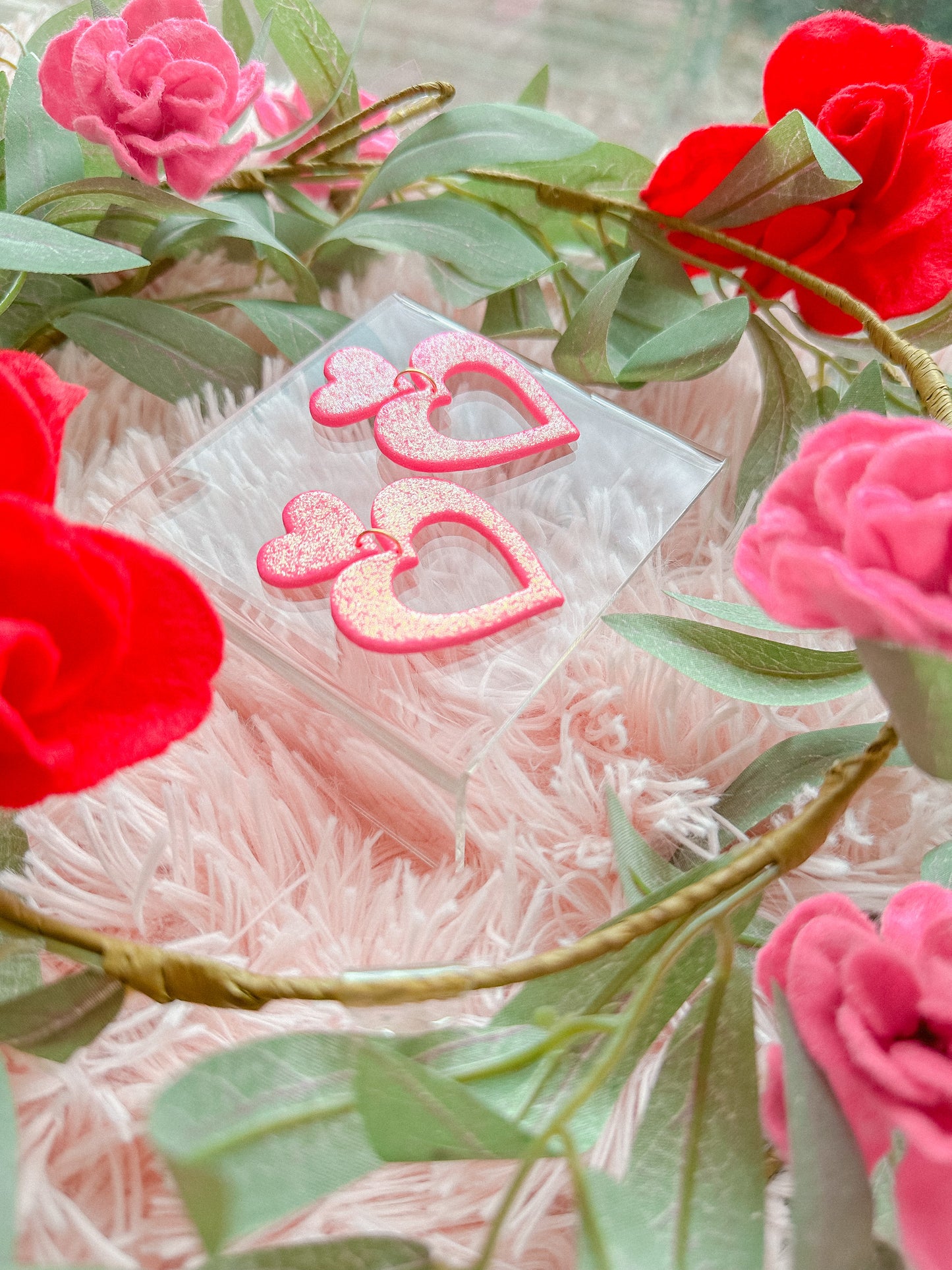 Hot Pink Glitter Heart Cutout Dangles // Vday 2023