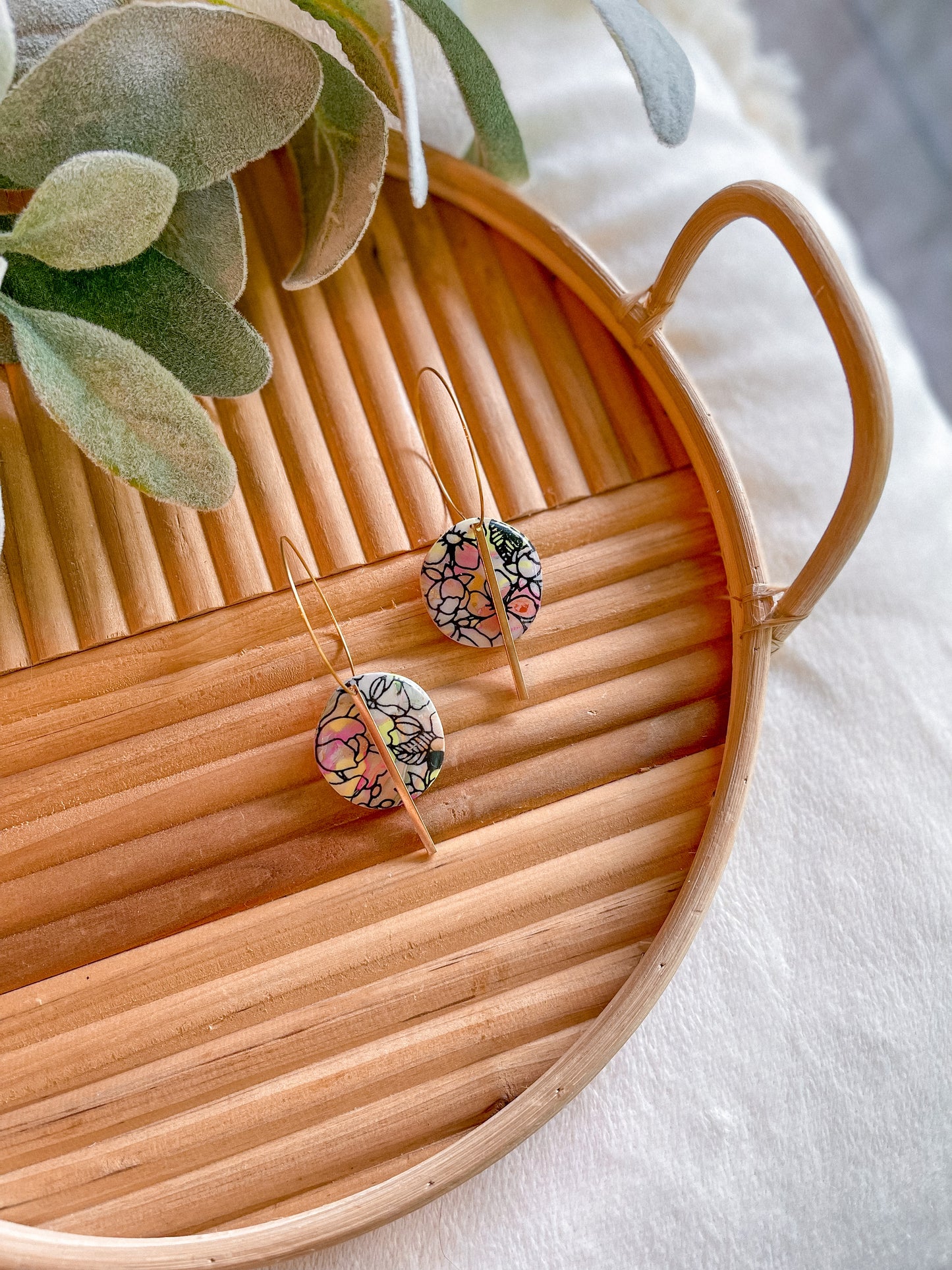 Floral Scrappy Gold Bar Hoops // Jackson Collection