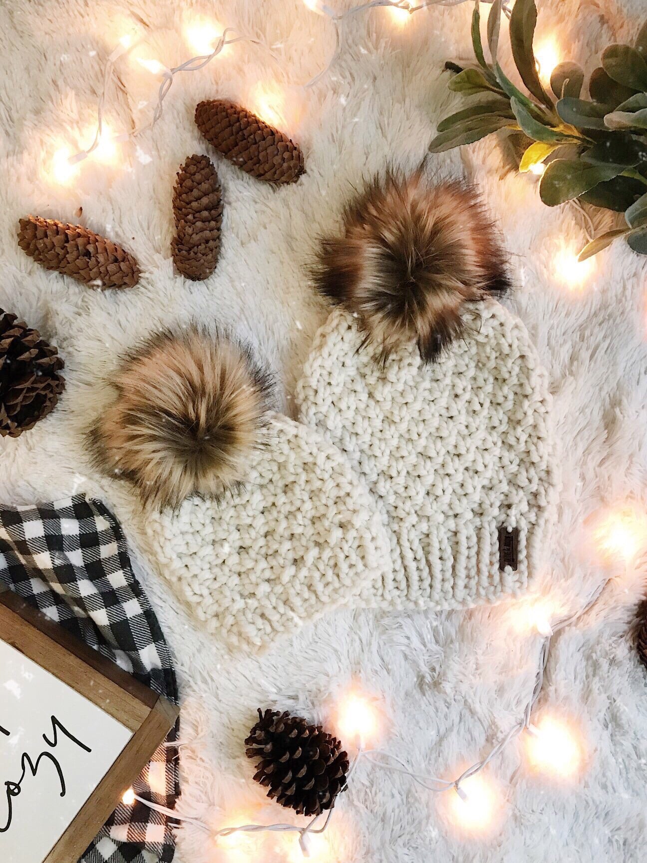 Mommy and Me SET Knitted Textured Beanie with Faux Fur Pom Pom // The Westbrook